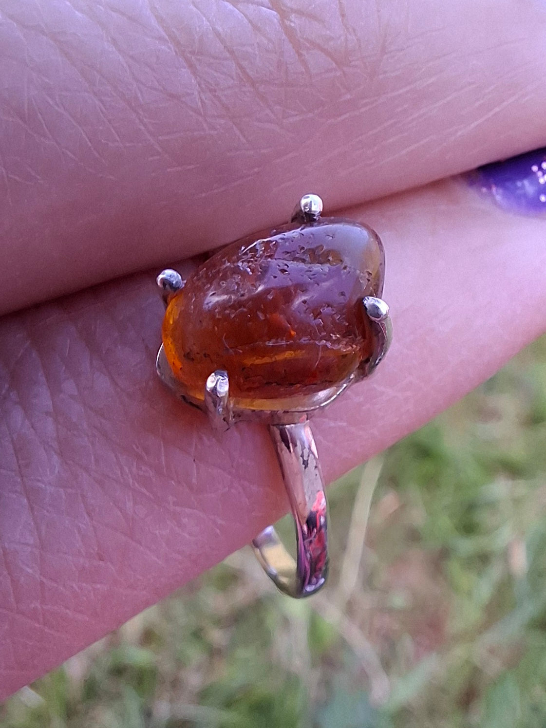 Baltic Amber Ring, size large W, 925 Silver, Fossil (Ref: AR29)
