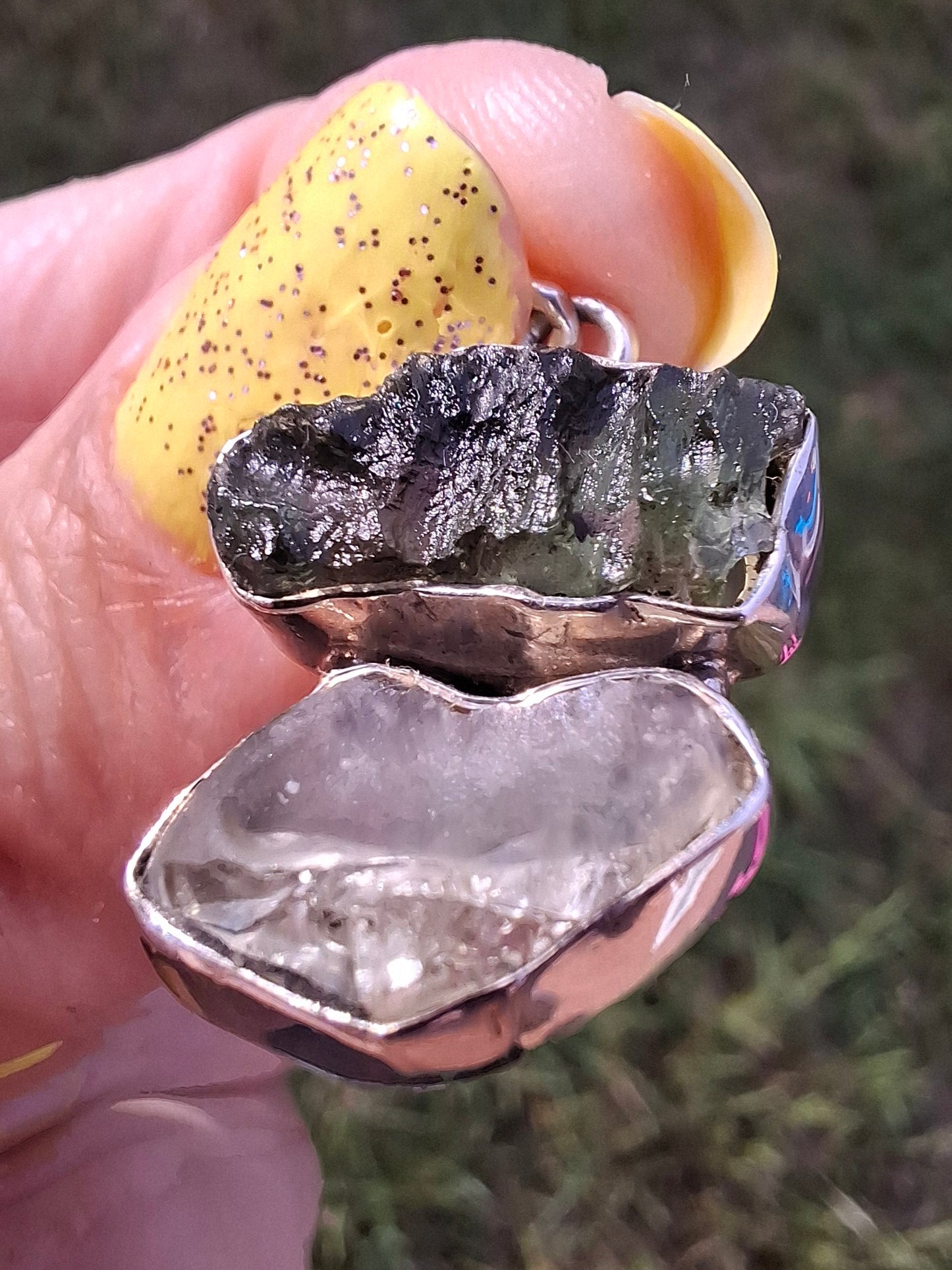 Moldavite & Libyan Desert Glass Pendant, 925 Silver, Tektite (Ref: MLP5)
