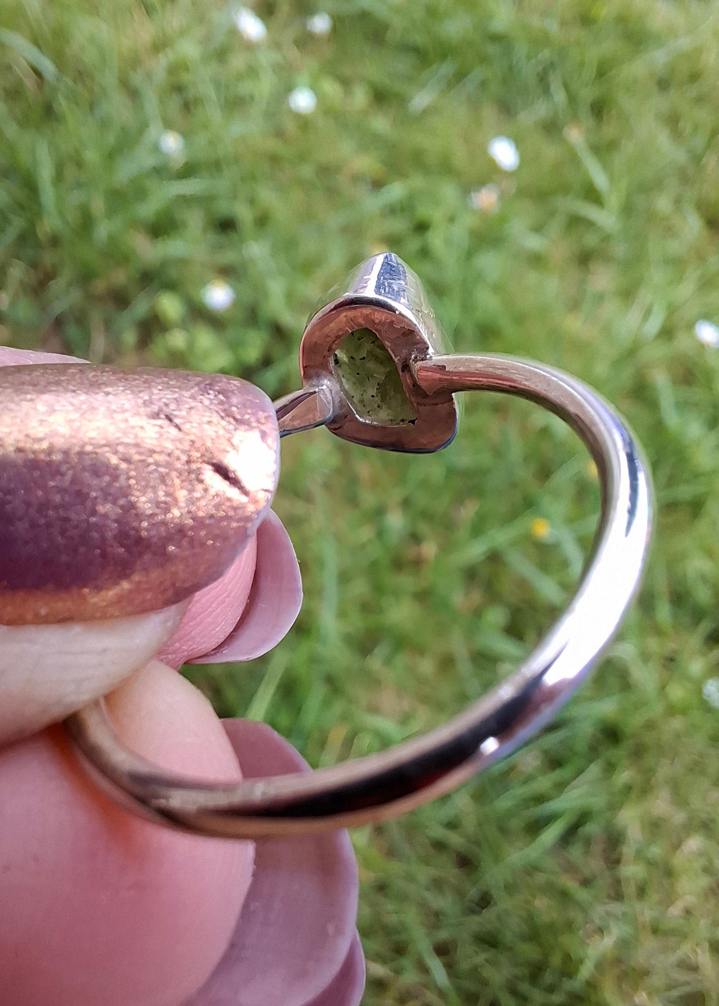 Moldavite Ring, size small W, 925 Silver, Tektite (Ref: R59)