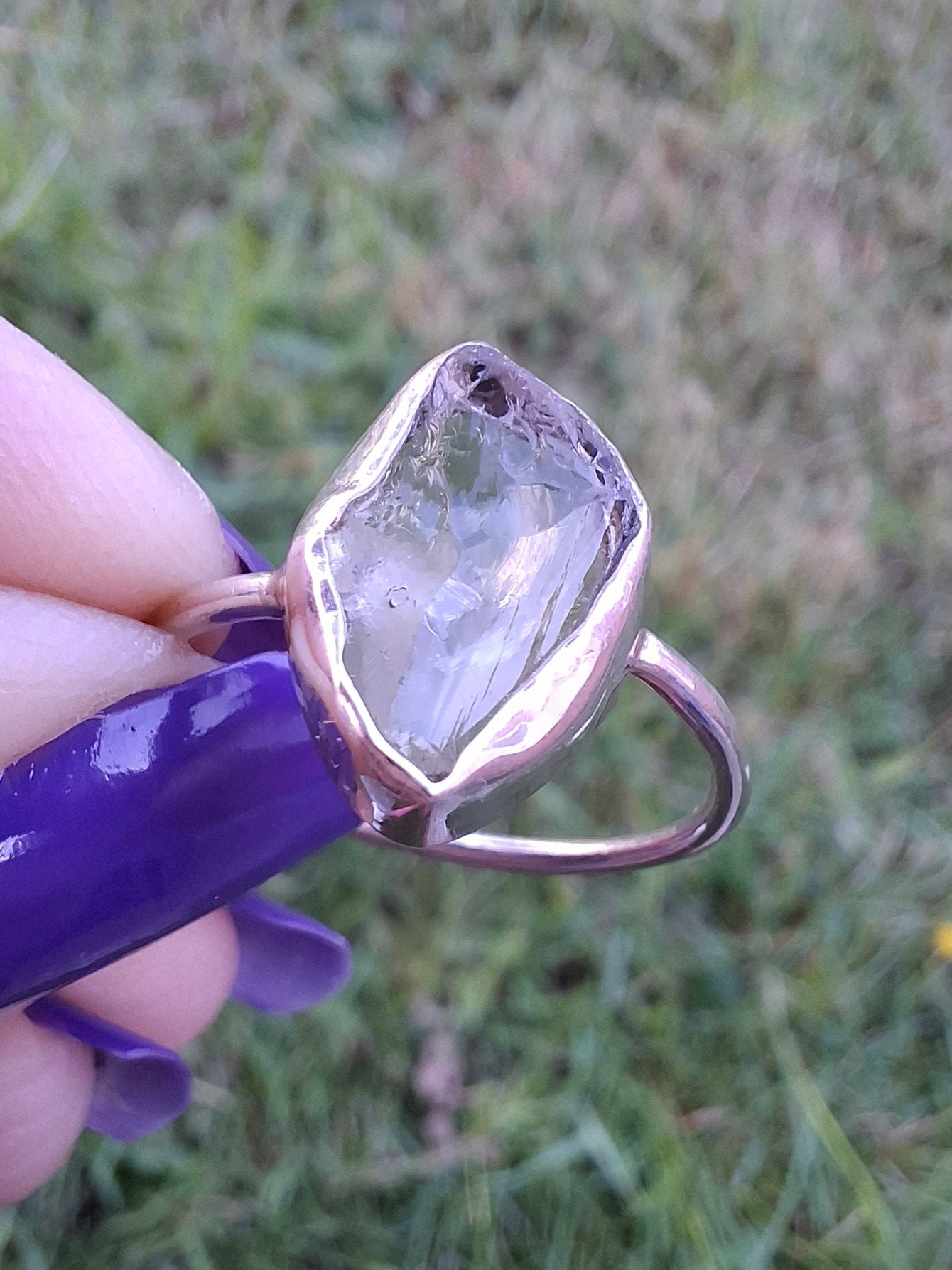 Libyan Desert Glass Ring, size small R, 925 Silver, Tektite (Ref: LR41)