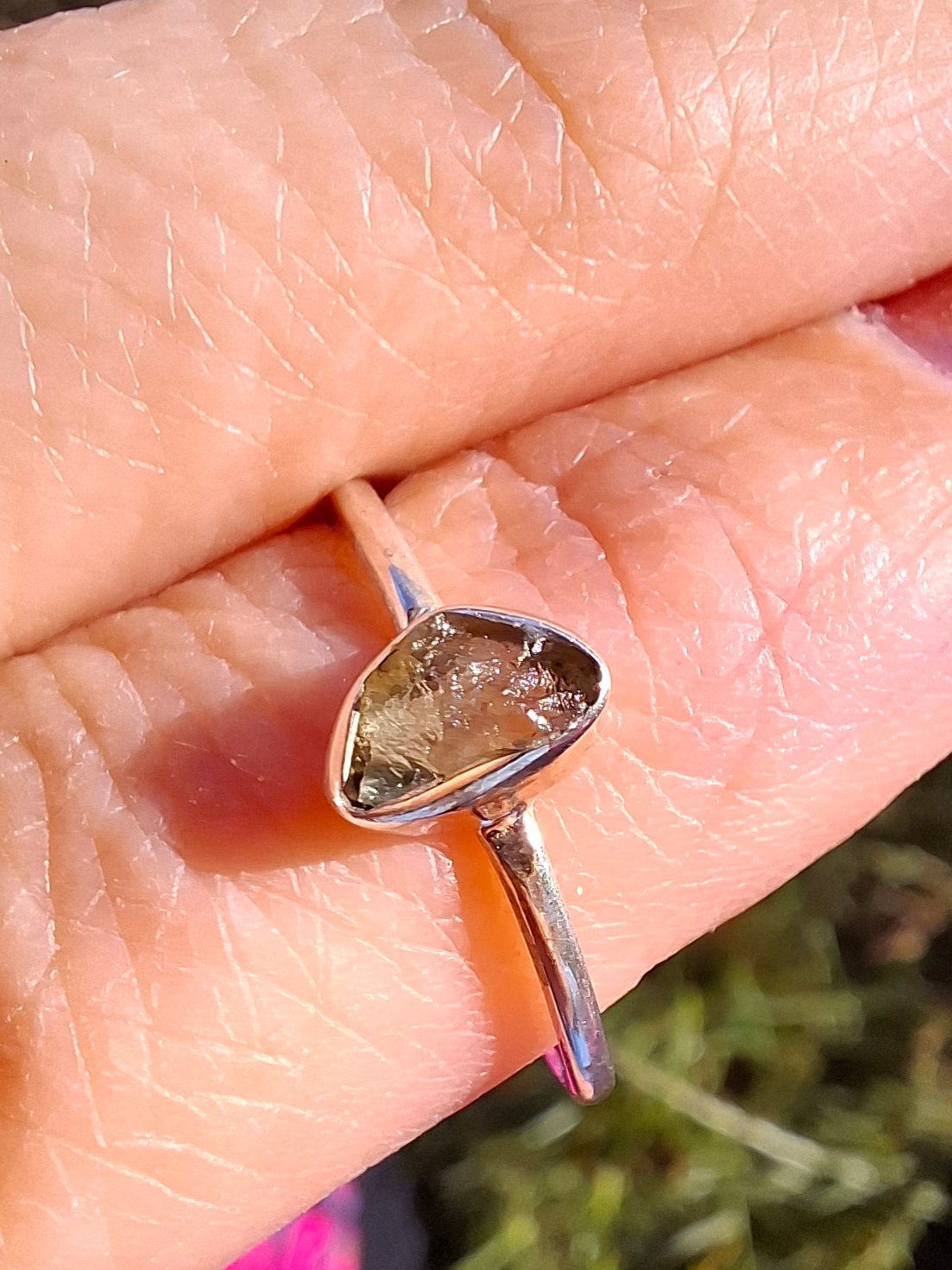 Moldavite Ring, size large L, 925 Silver, Tektite (Ref: R49)