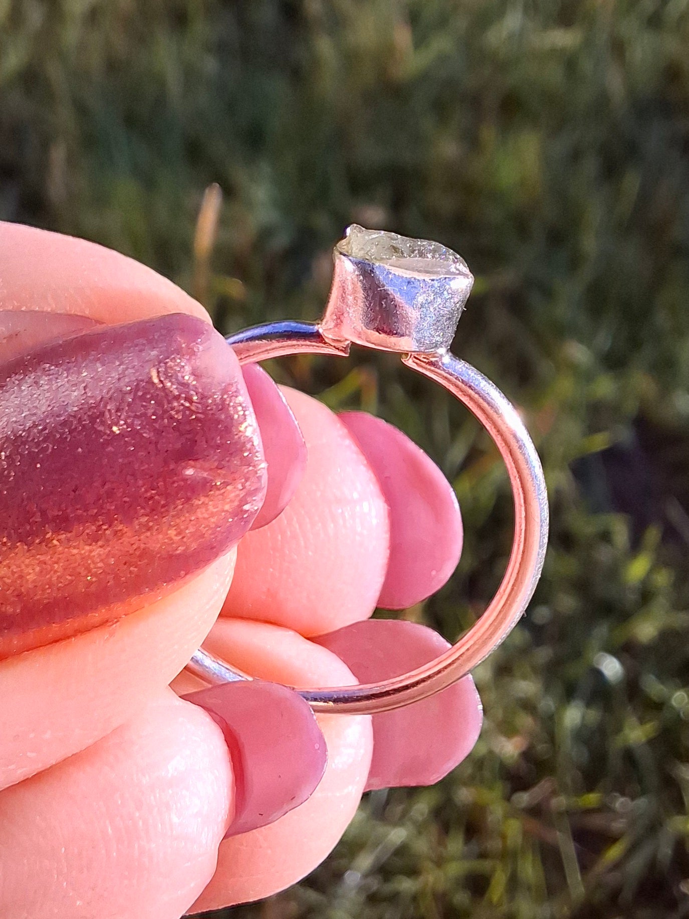 Moldavite Ring, size large M/small N, 925 Silver, Tektite (Ref: R40)