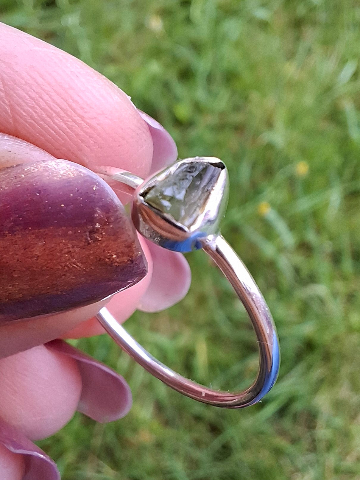 Moldavite Ring, size large R/small S, 925 Silver, Tektite (Ref: R54)