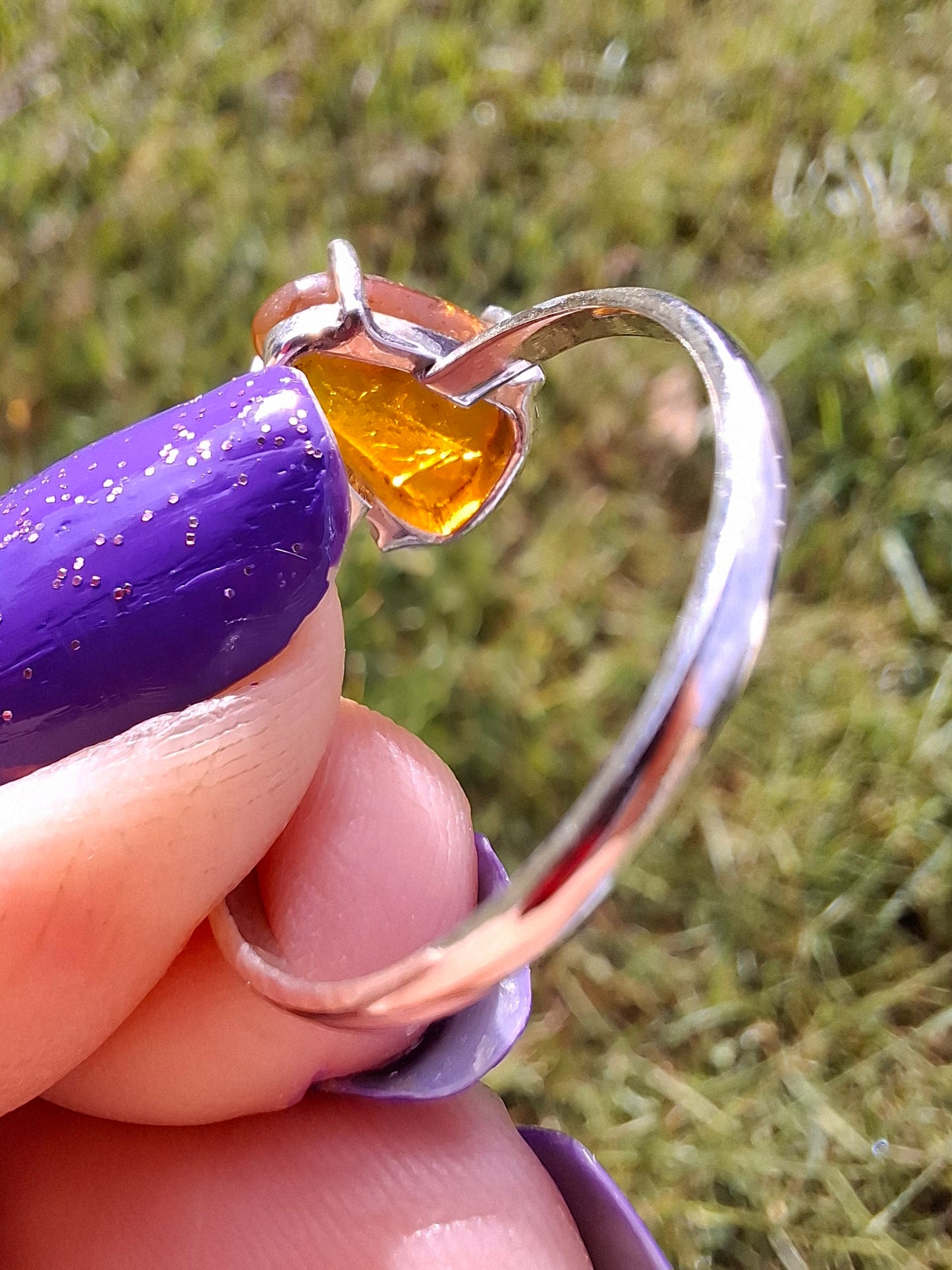 Baltic Amber Ring, size large V, 925 Silver, Fossil (Ref: AR24)