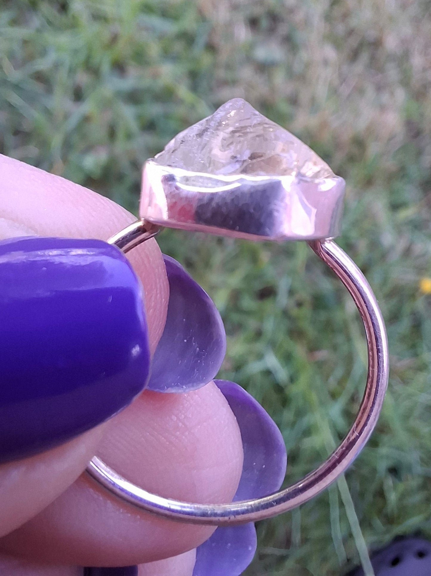 Libyan Desert Glass Ring, size large S, 925 Silver, Tektite (Ref: LR46)