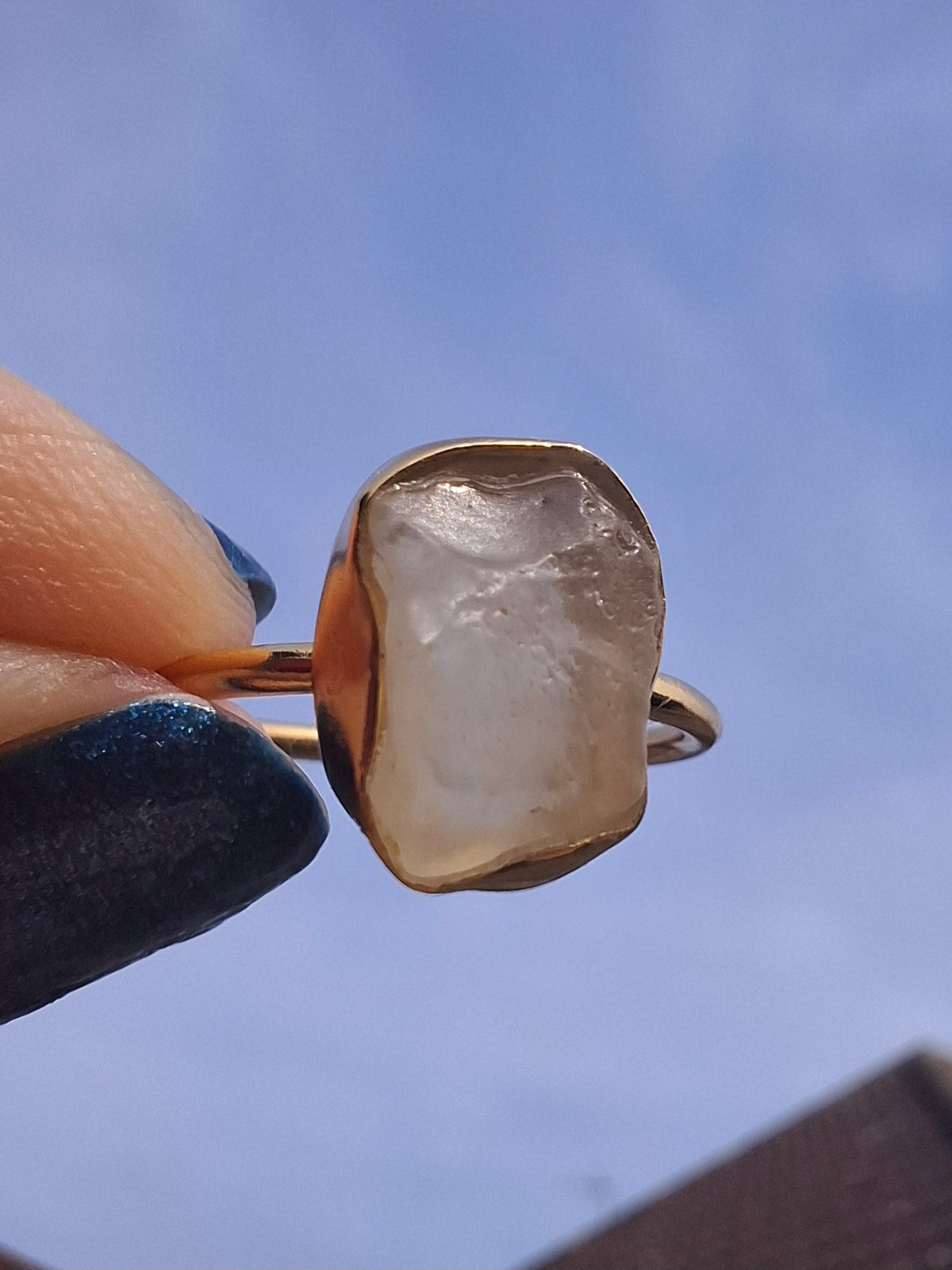 Libyan Desert Glass Ring, 14K GOLD Plated, size large N, Tektite (Ref: LR79)