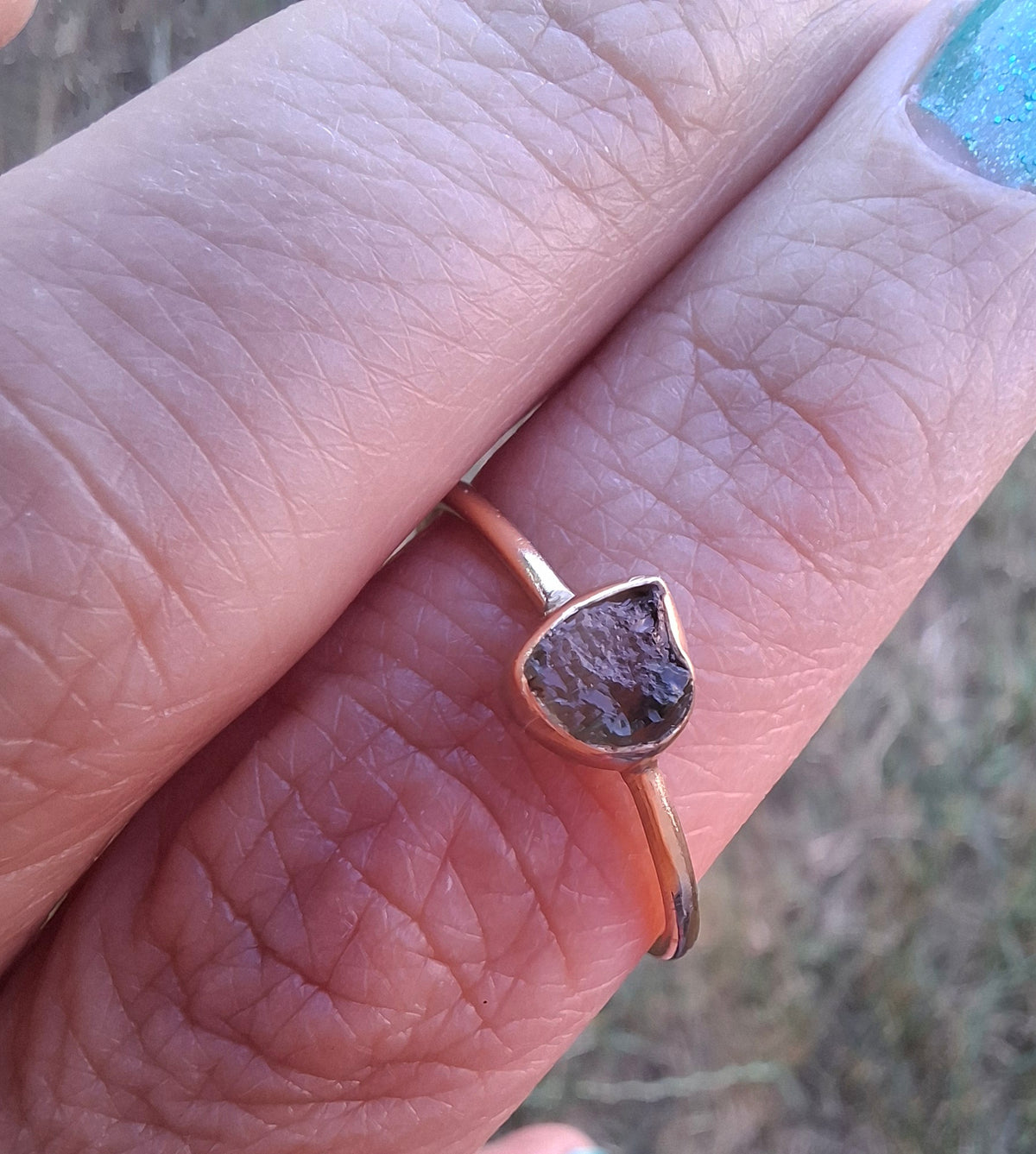 Moldavite Ring, 14K GOLD Plated, size U, Tektite (Ref: R348)