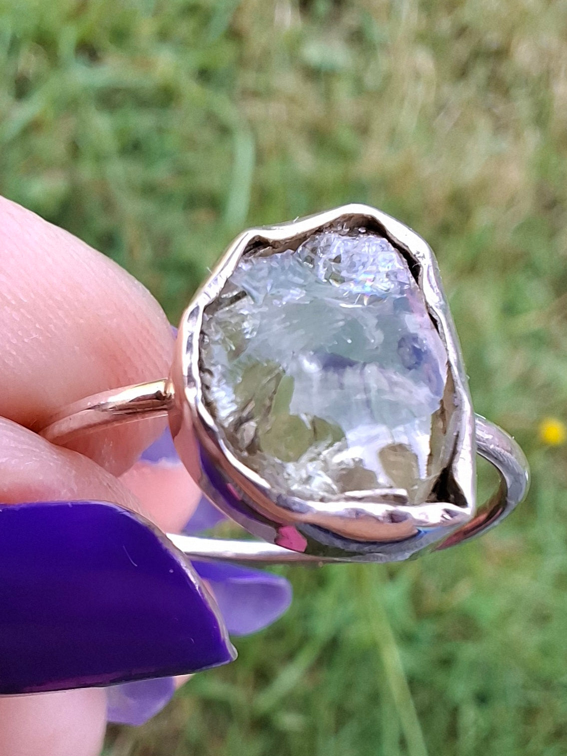 Libyan Desert Glass Ring, size large V, 925 Silver, Tektite (Ref: LR60)