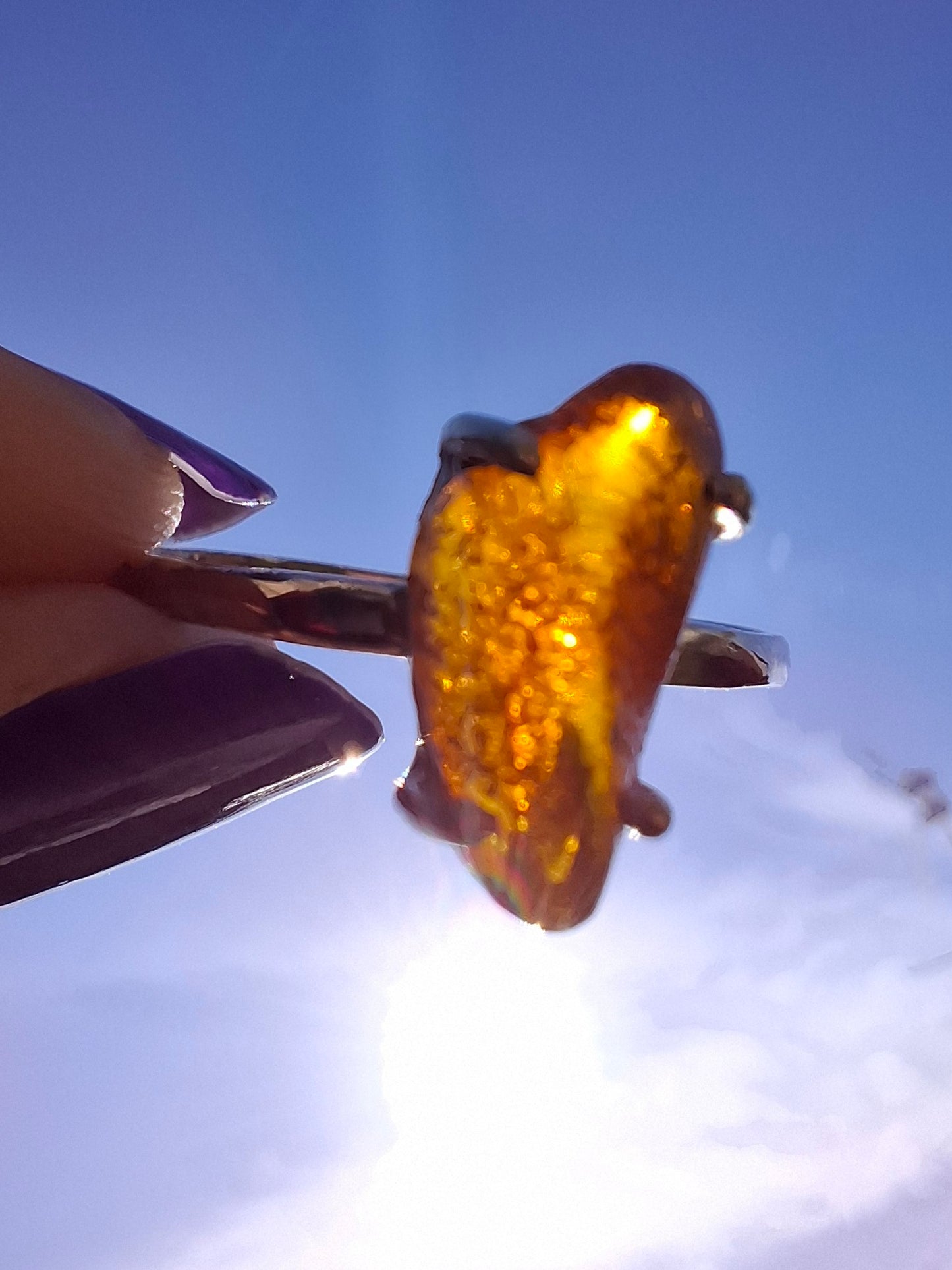 Baltic Amber Ring, size large V, 925 Silver, Fossil (Ref: AR26)