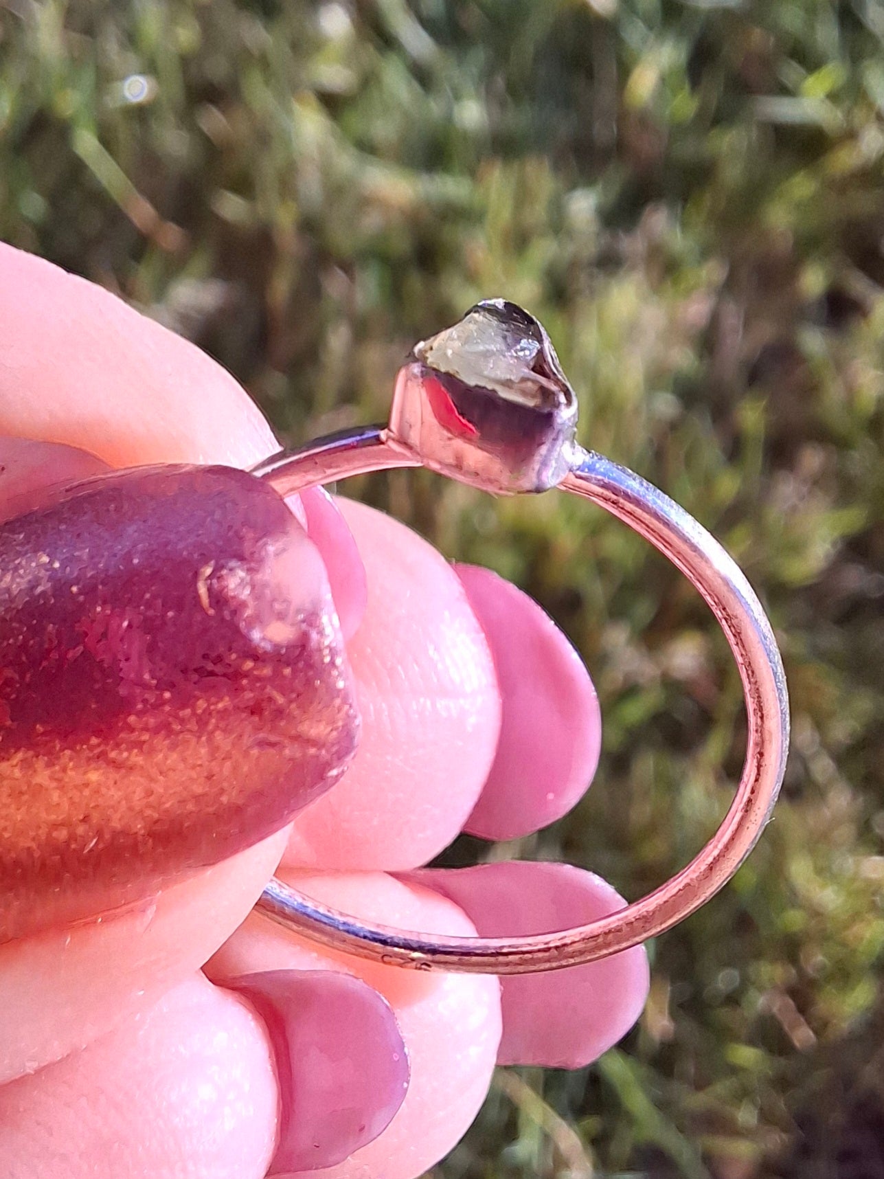 Moldavite Ring, size small S, 925 Silver, Tektite (Ref: R66)