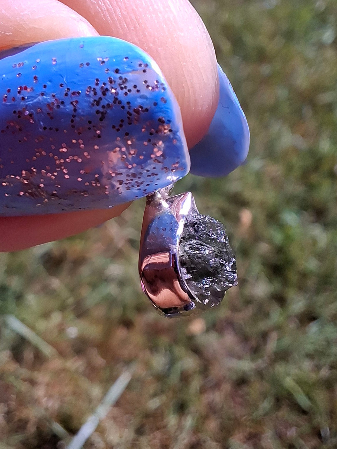 Moldavite Pendant, 925 Silver, Tektite (Ref: P85)