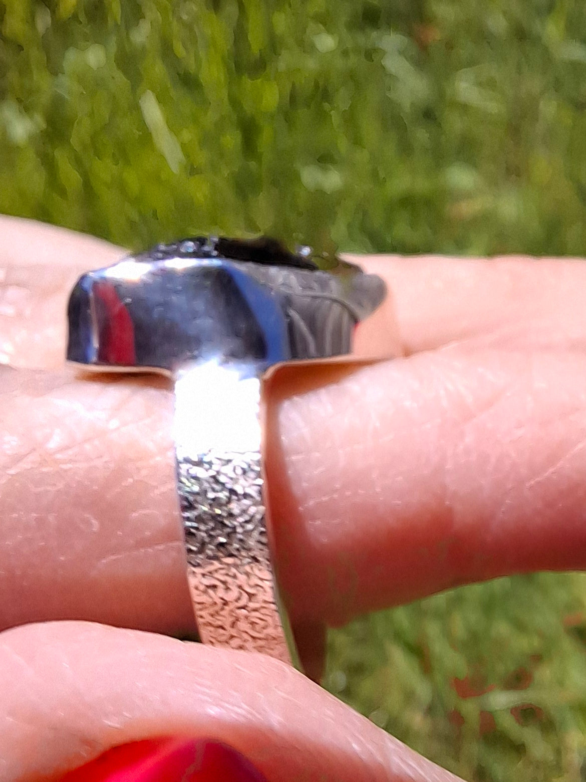 Moldavite Ring, size P, 925 Silver, Tektite (Ref: R314)
