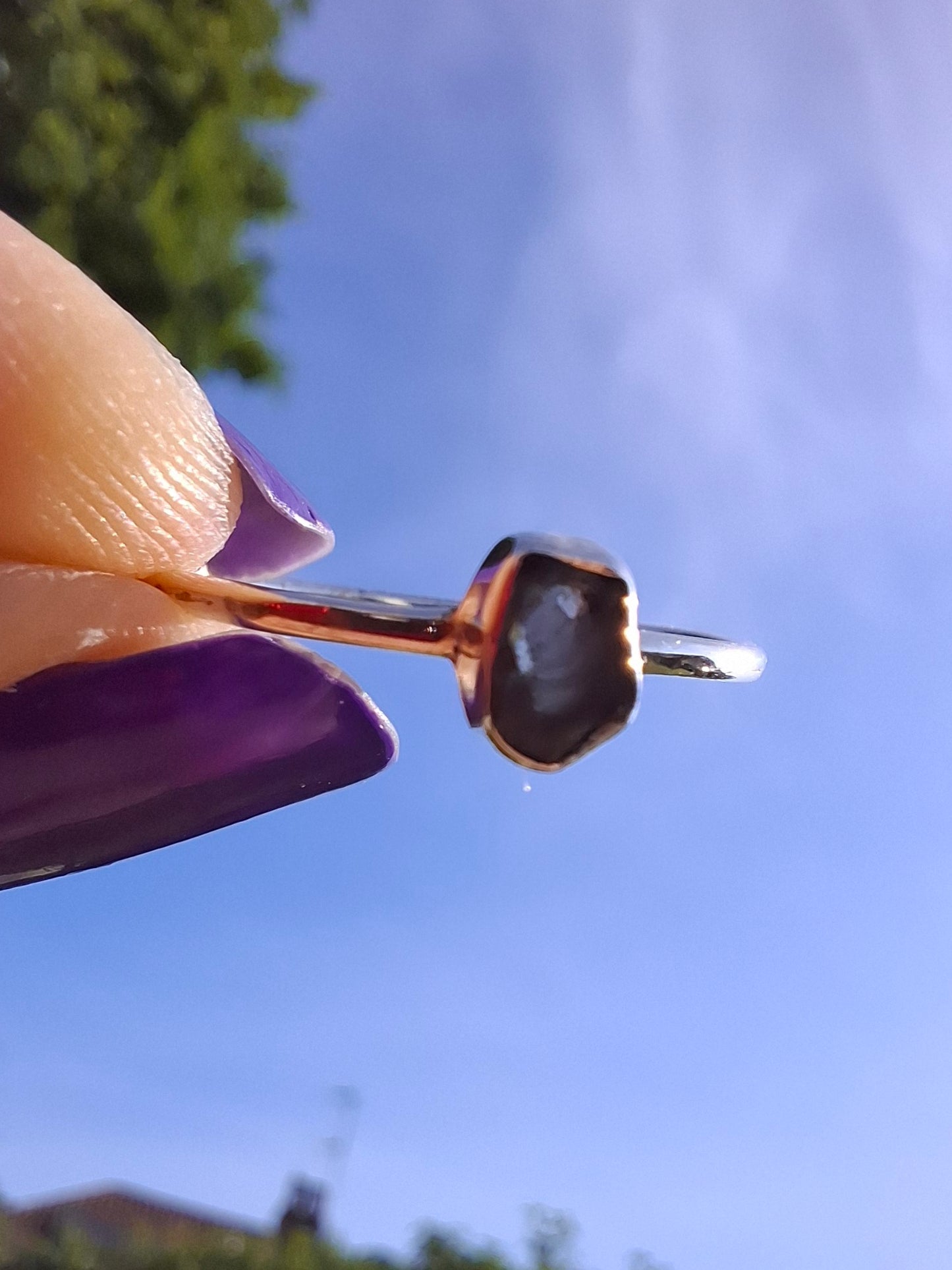 Moldavite Ring, size small R, 925 Silver, Tektite (Ref: R52)