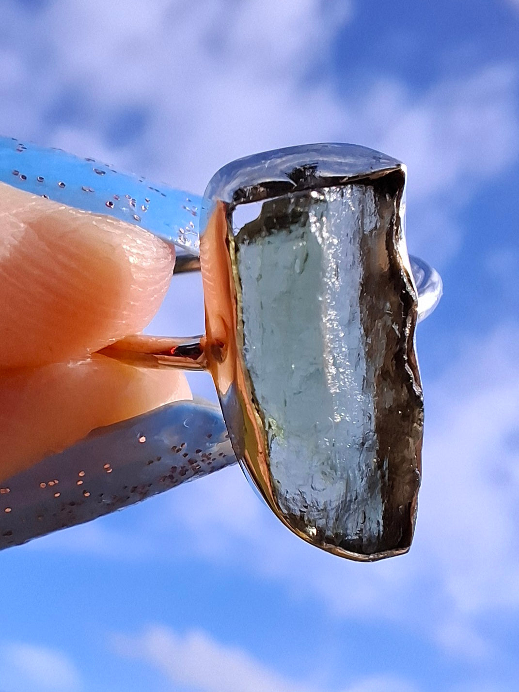 Moldavite Ring, size K, 925 Silver, Tektite (Ref: R21)