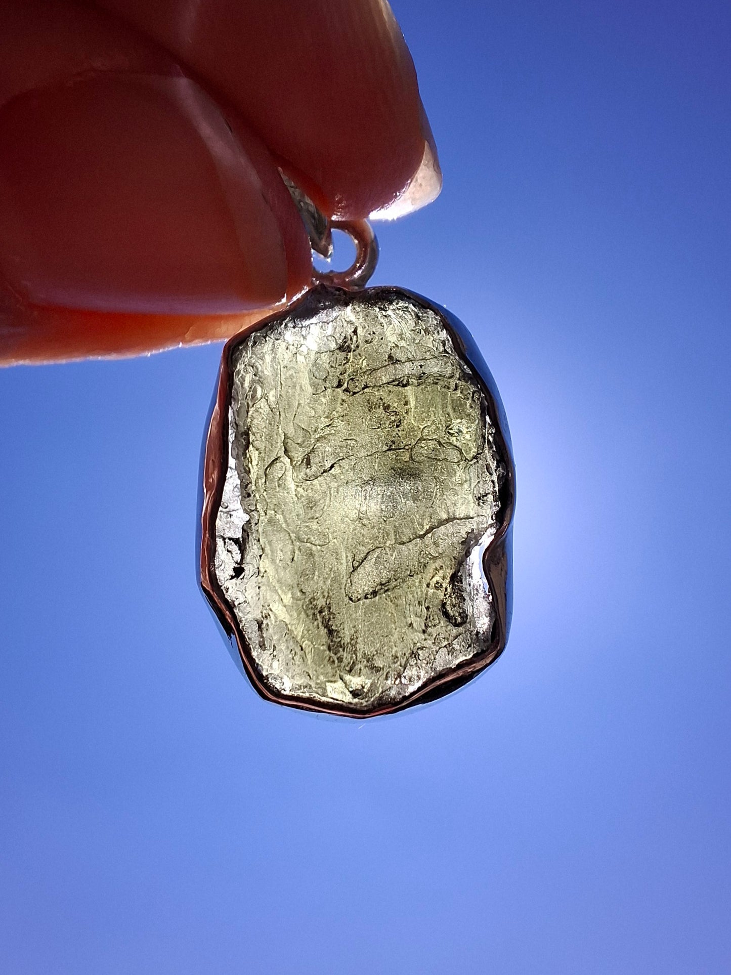 Moldavite Pendant, 925 Silver, Tektite (Ref: P433)