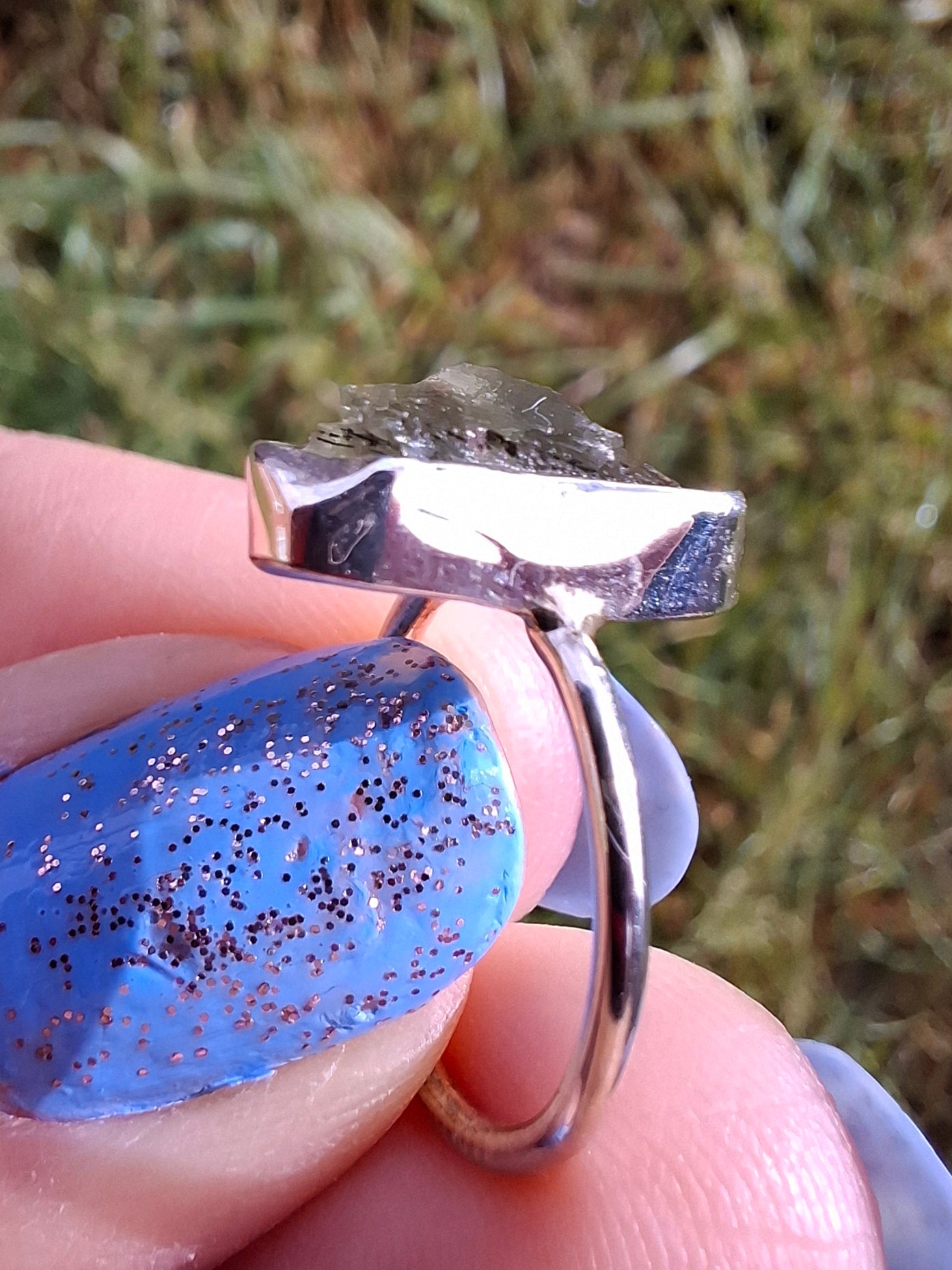 Moldavite Ring, size large G/small H, 925 Silver, Tektite (Ref: R19)