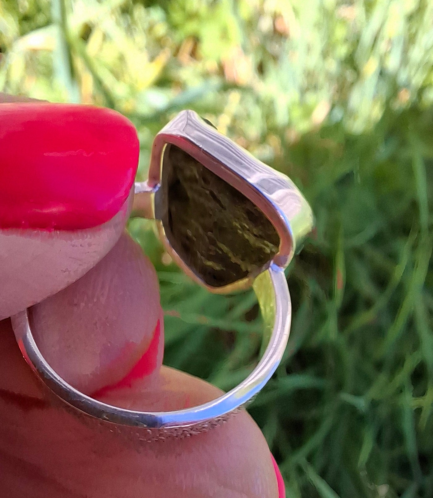 Moldavite Ring, size large M/small N, 925 Silver, Tektite (Ref: R309)