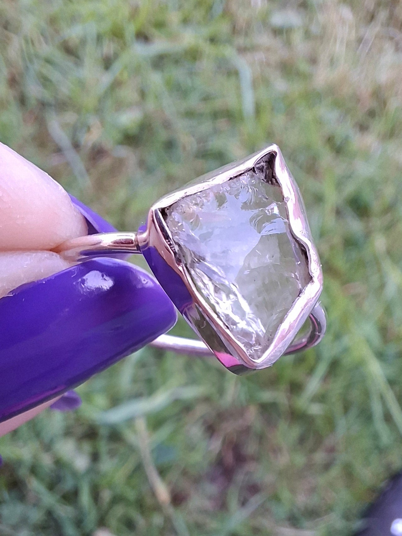 Libyan Desert Glass Ring, size T, 925 silver, Tektite (Ref: LR49)