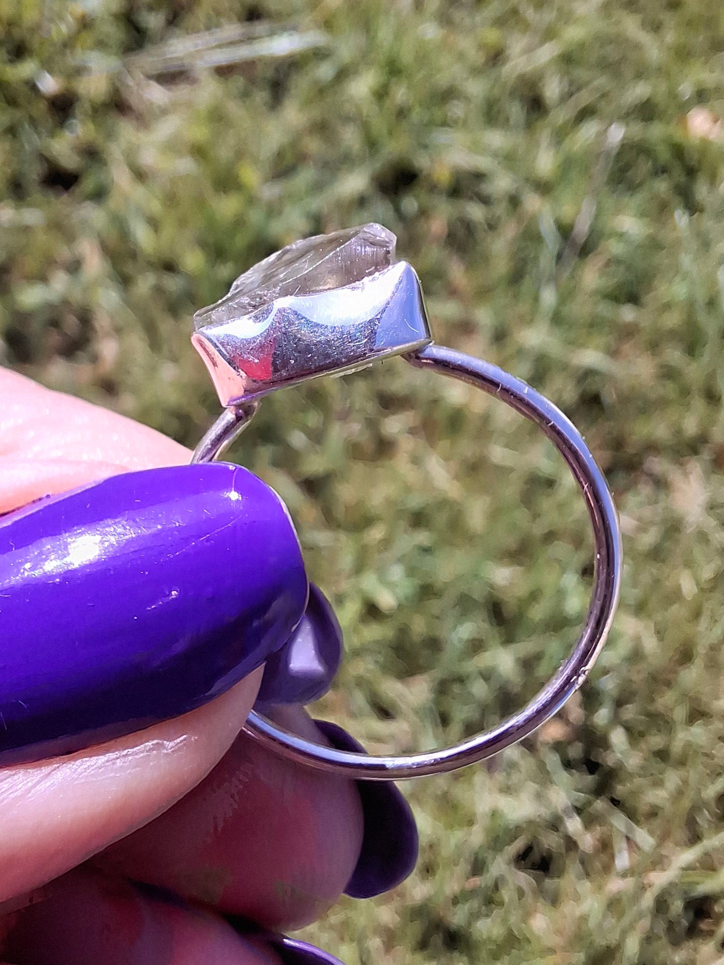 Libyan Desert Glass Ring, size large V, 925 Silver, Tektite (Ref: LR56)