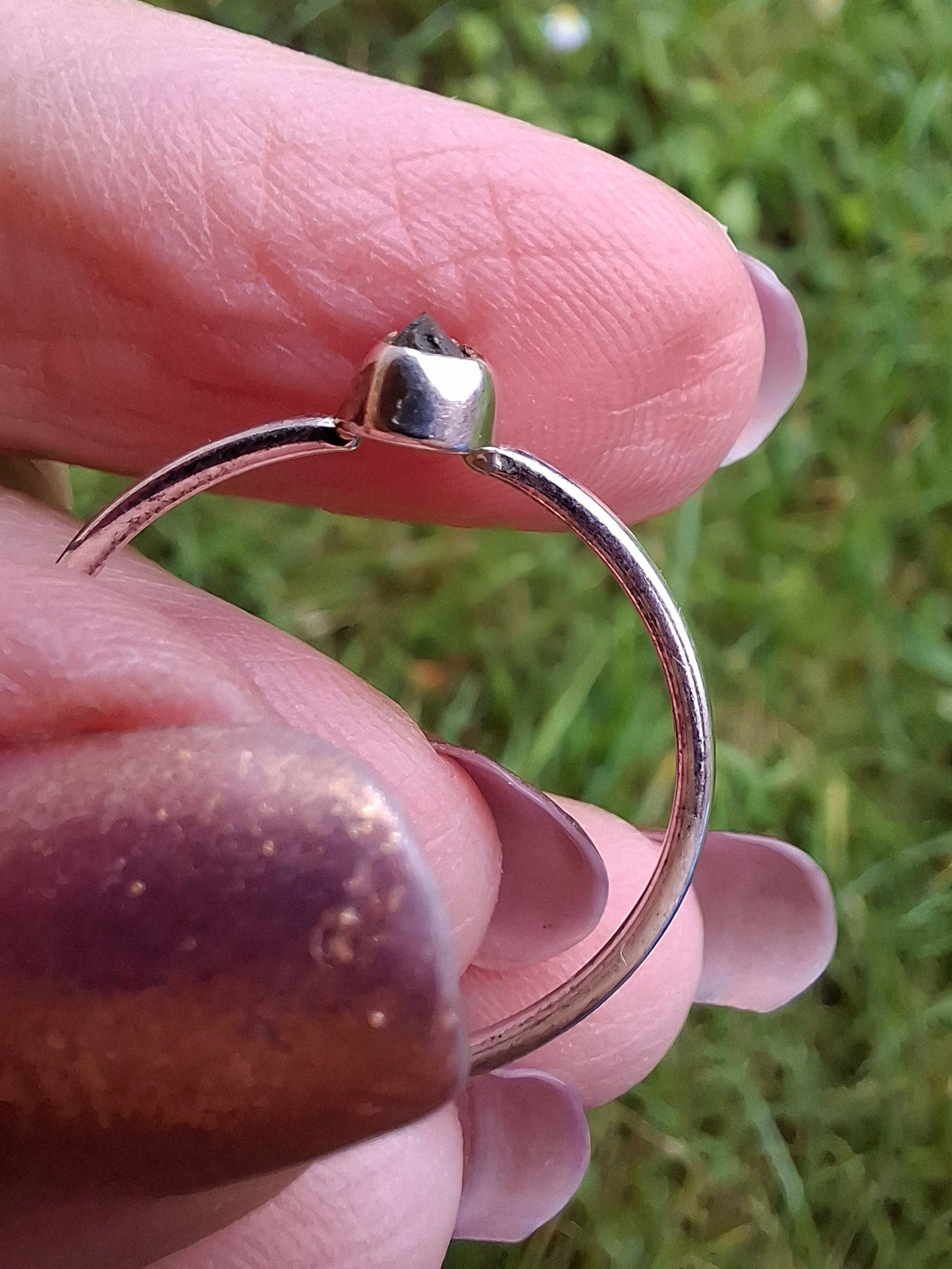 Moldavite Ring, size large T/small U, 925 Silver, Tektite (Ref: R71)