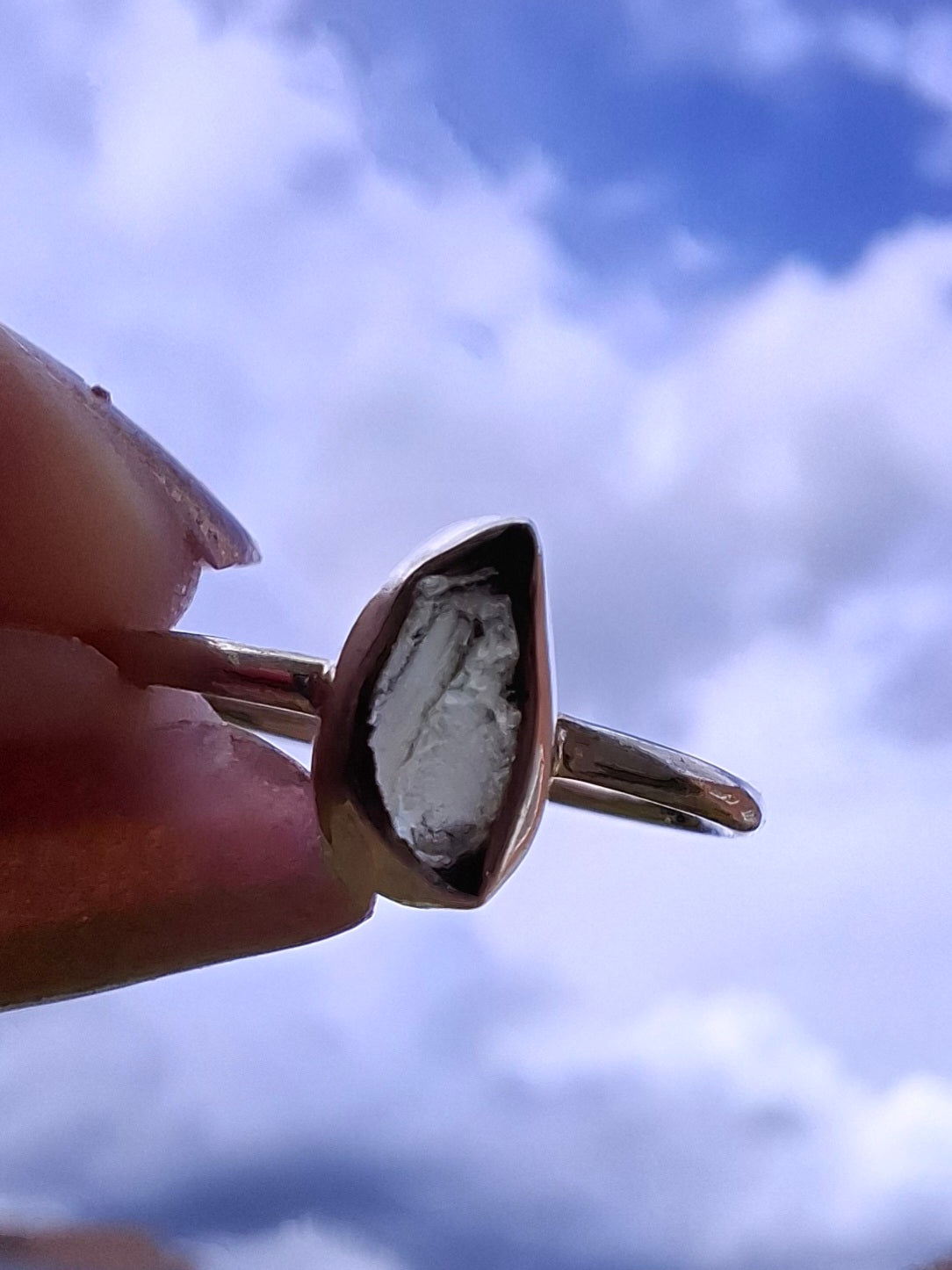 Moldavite Ring, size small L, 925 Silver, Tektite (Ref: R35)