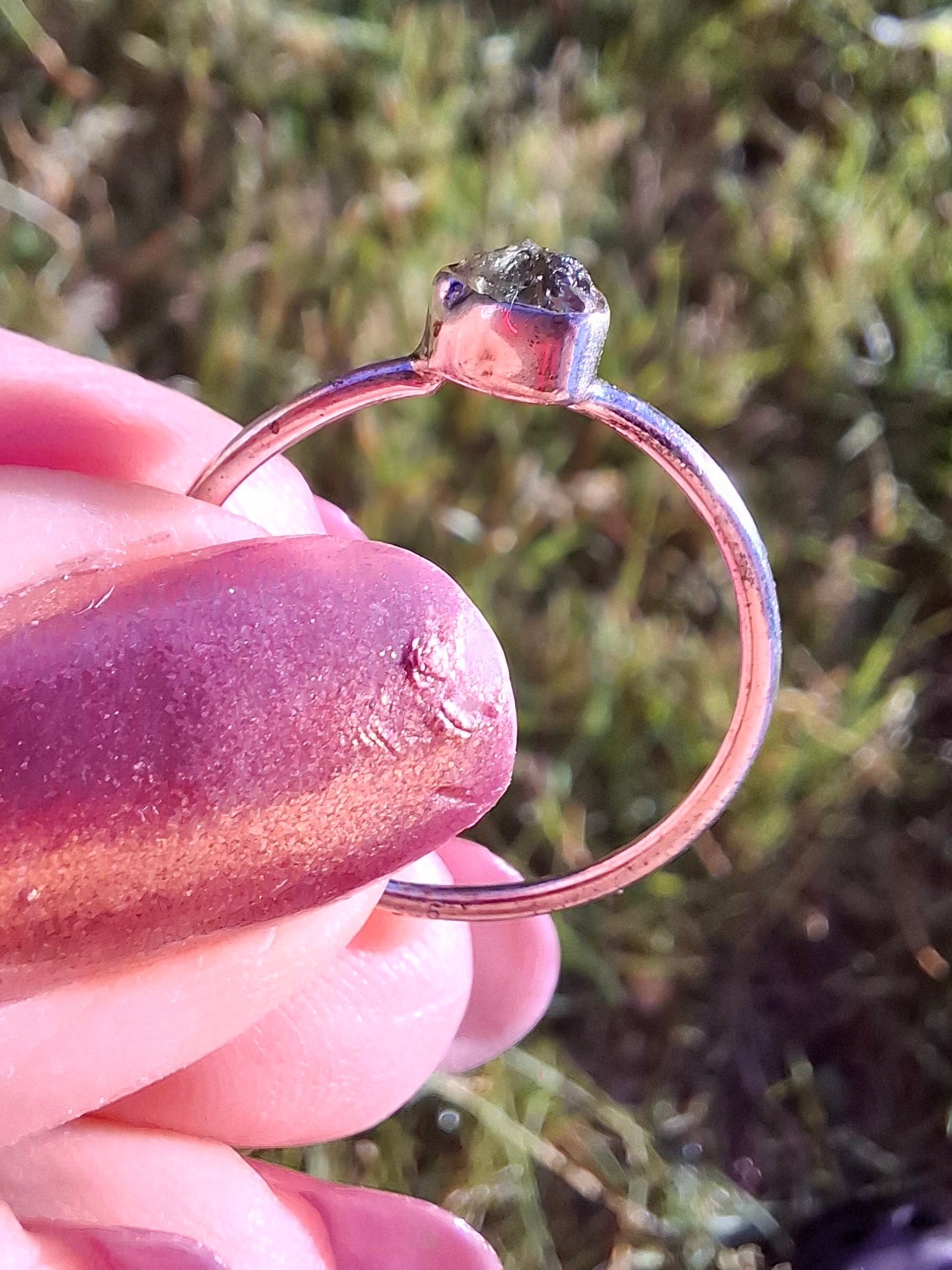 Moldavite Ring, size R, 925 Silver, Tektite (Ref: R64)