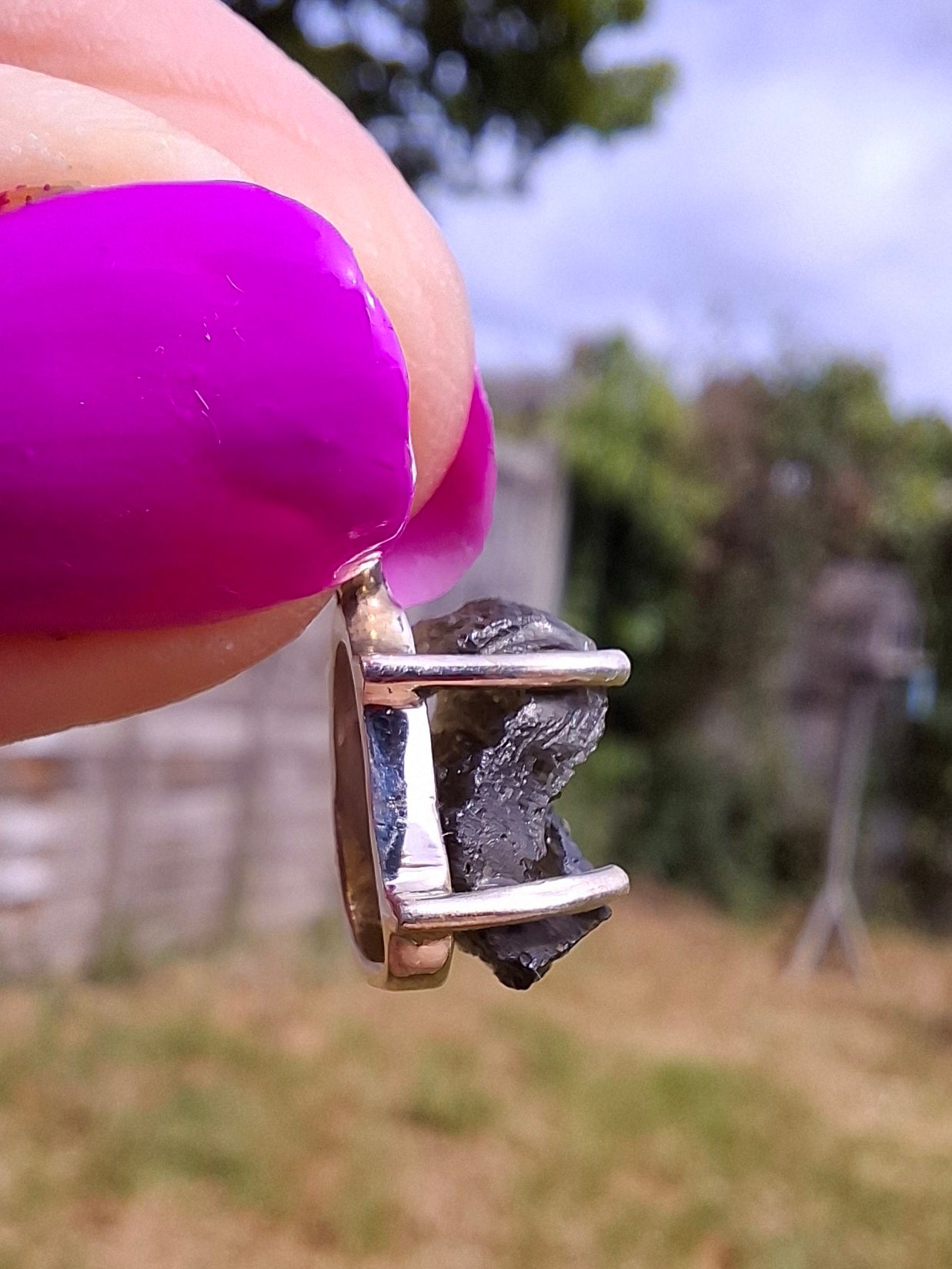 Moldavite Claw Pendant, 925 Silver, Tektite (Ref: P21)