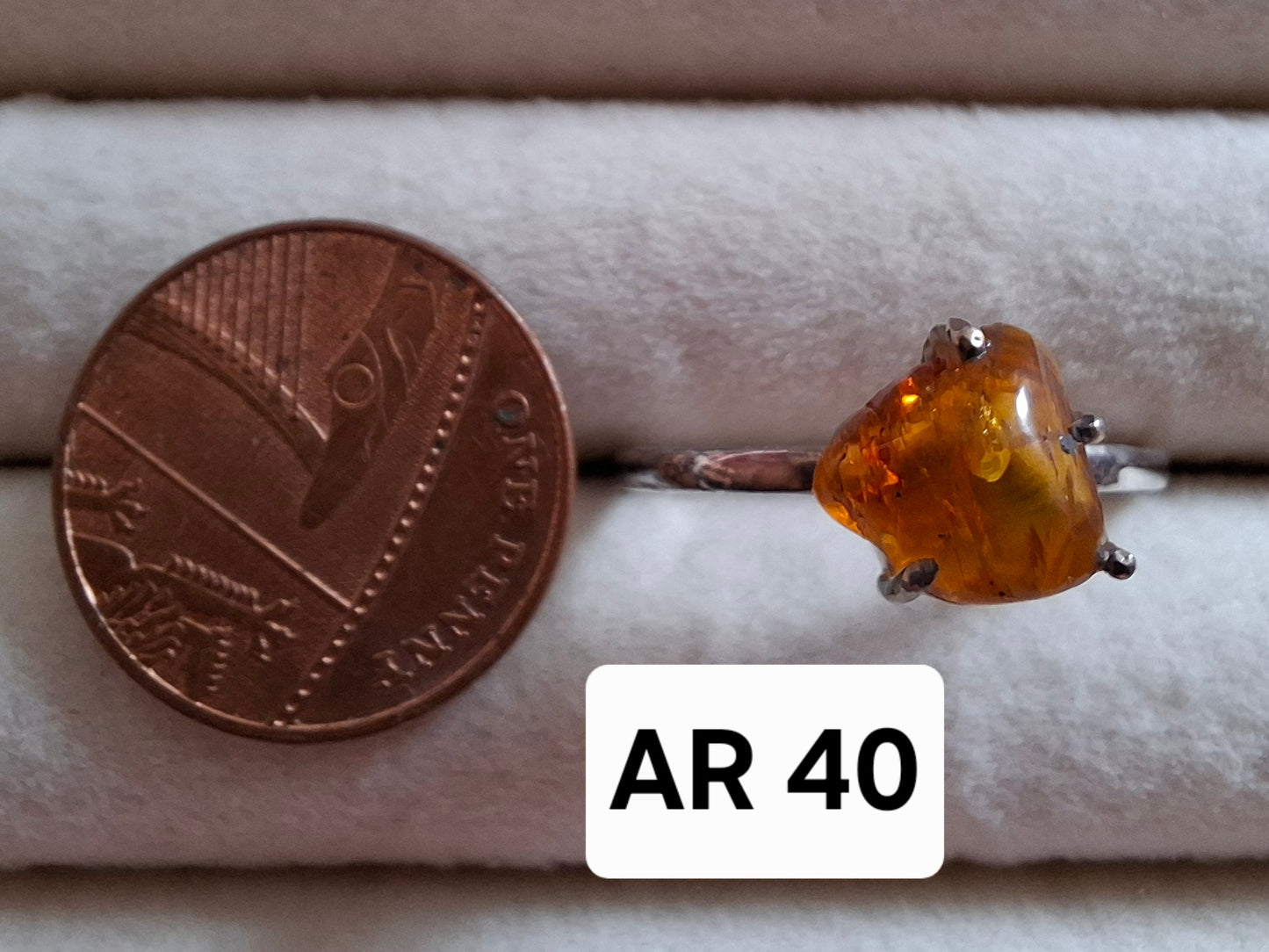 Baltic Amber Ring, size large Y, 925 Silver, Fossil (Ref: AR40)