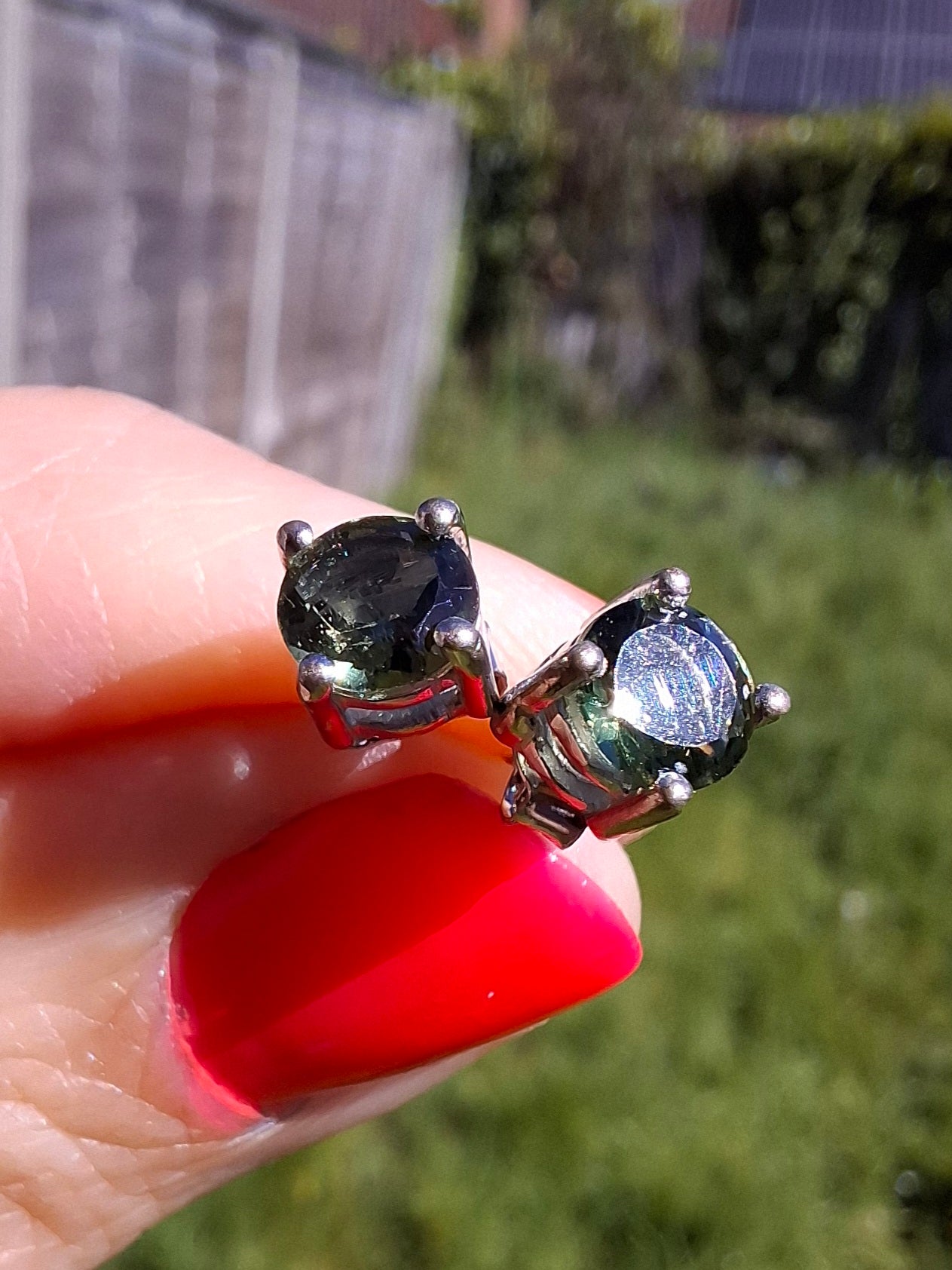 Moldavite (faceted) 5mm STUD EARRINGS, 925 Silver, Tektite (Ref: Pair48)