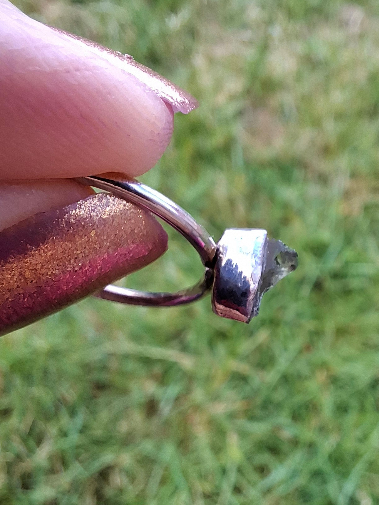 Moldavite Ring, size large M, 925 Silver, Tektite (Ref: R30)