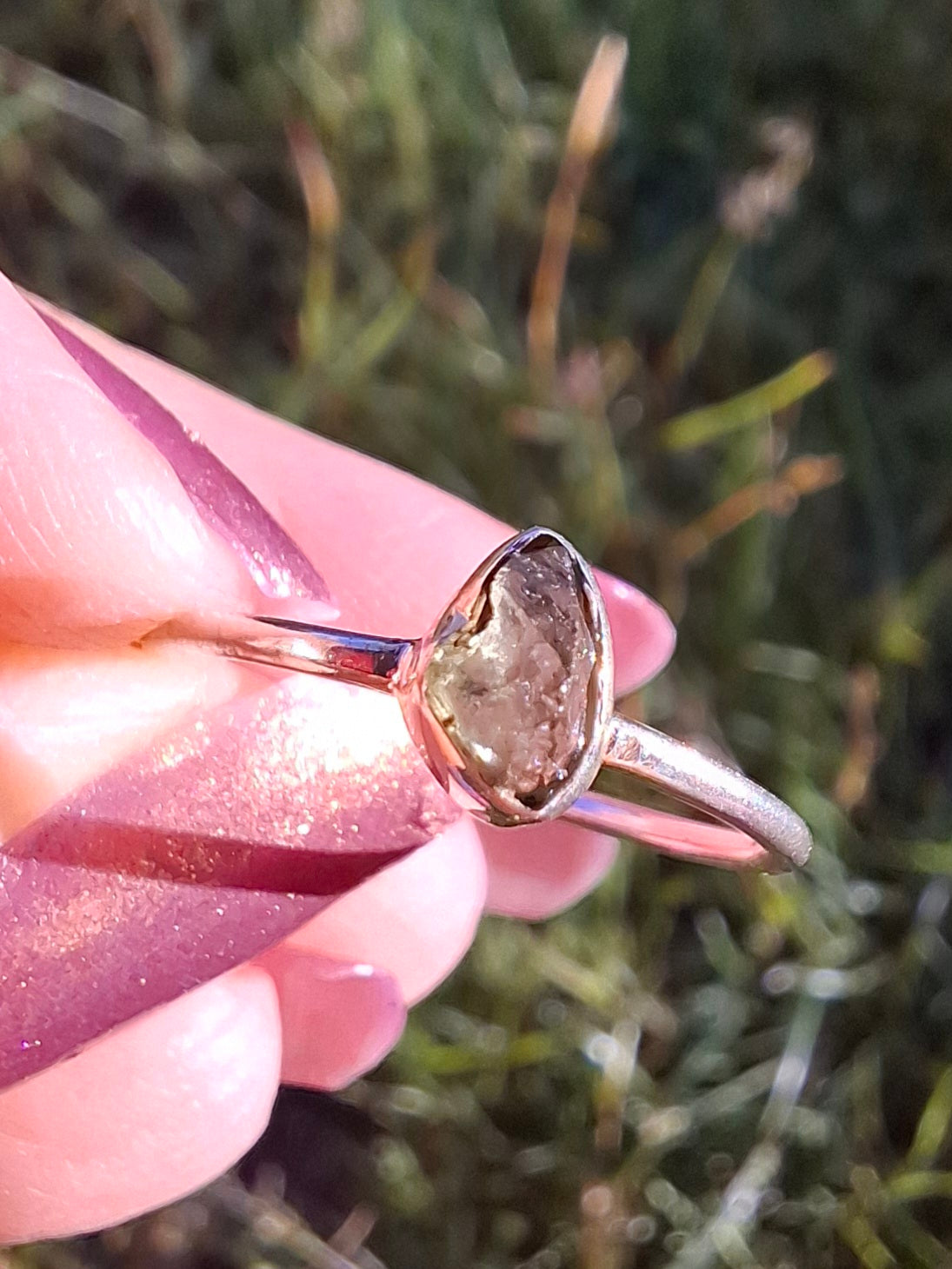 Moldavite Ring, size large M, 925 Silver, Tektite (Ref: R51)