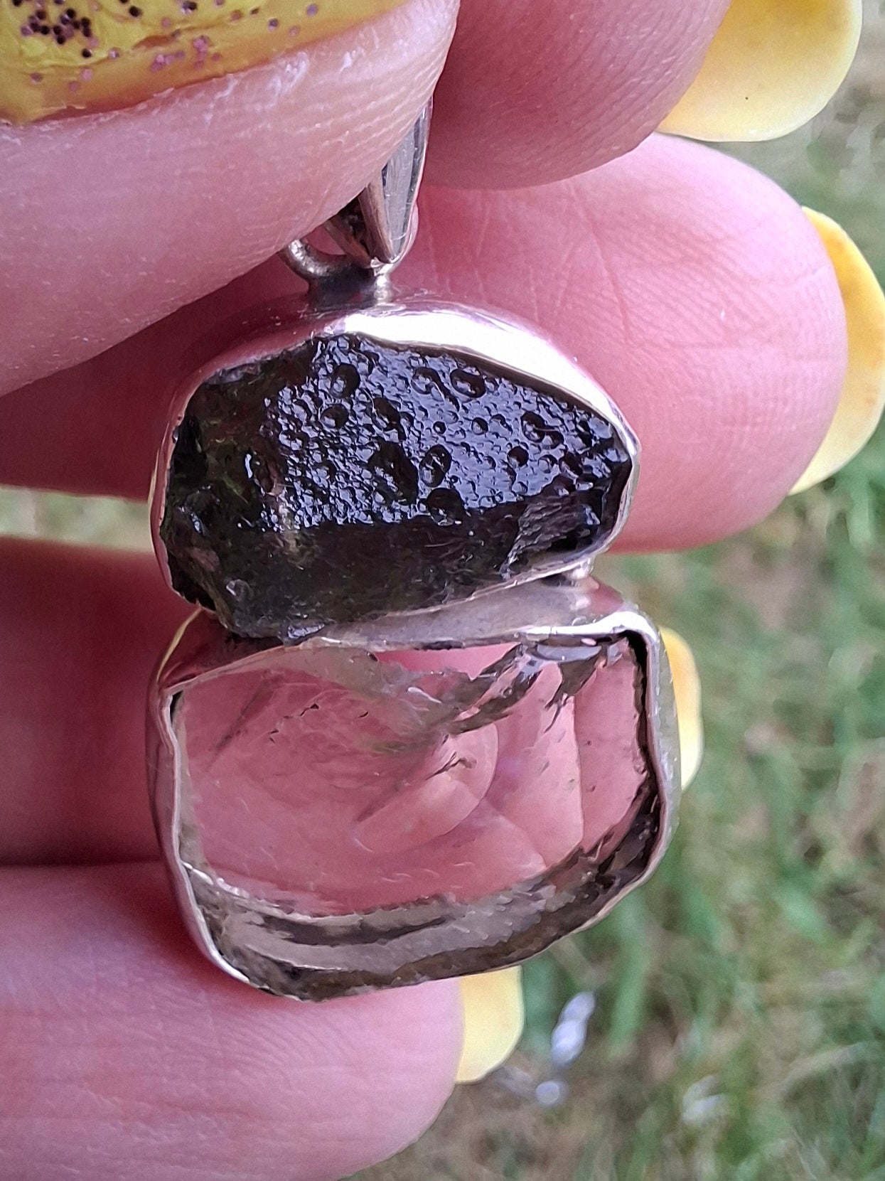 Moldavite & Libyan Desert Glass Pendant, 925 Silver, Tektite (Ref: MLP14)