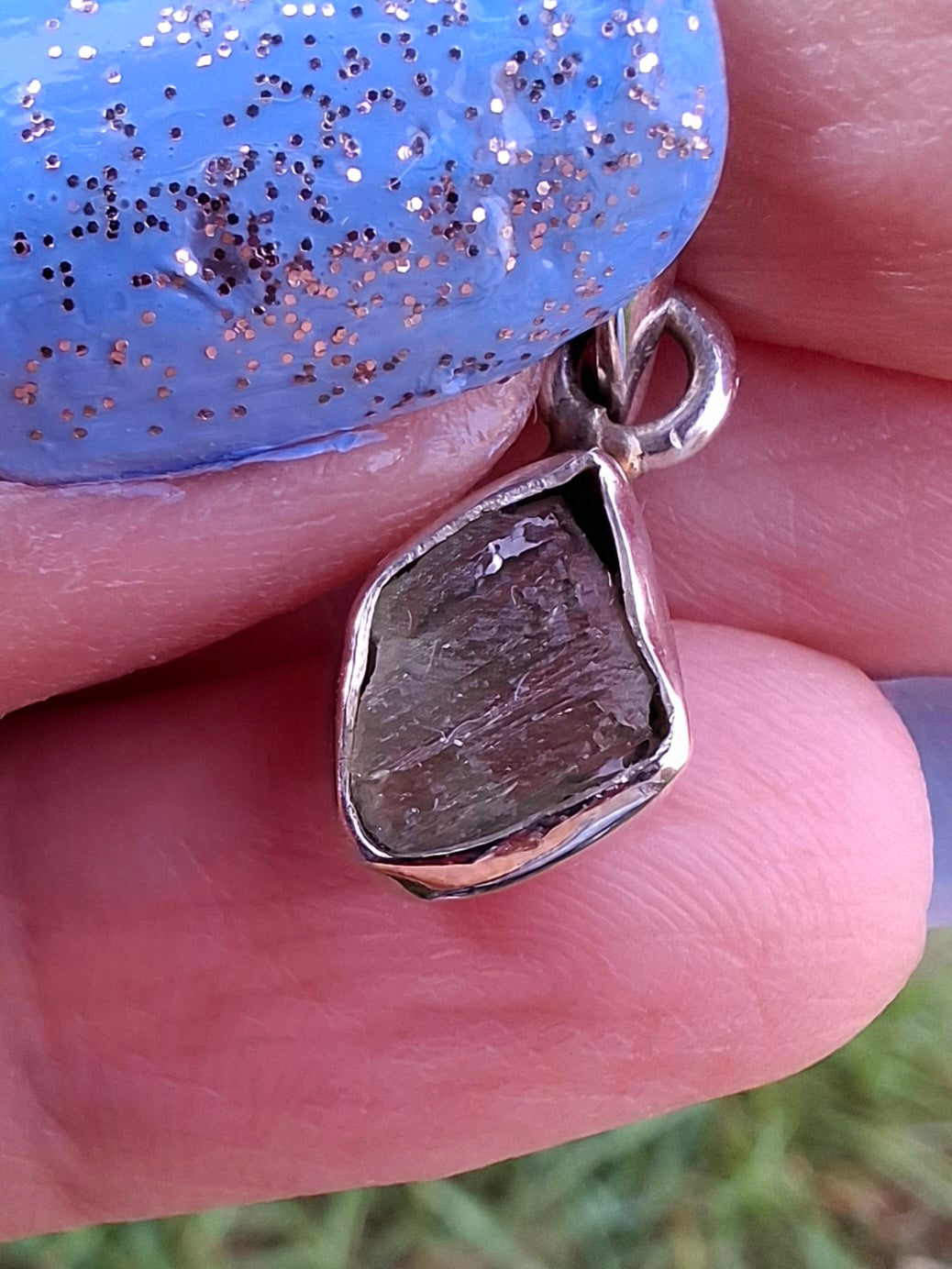 Moldavite Pendant, 925 Silver, Tektite (Ref: P52)
