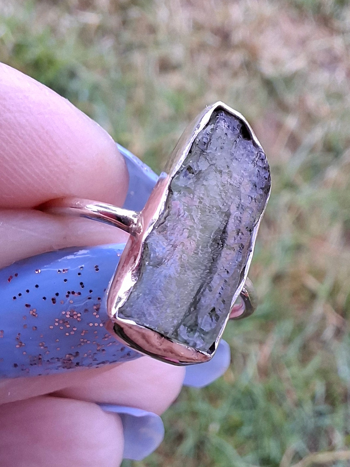 Moldavite Ring, size K, 925 Silver, Tektite (Ref: R21)