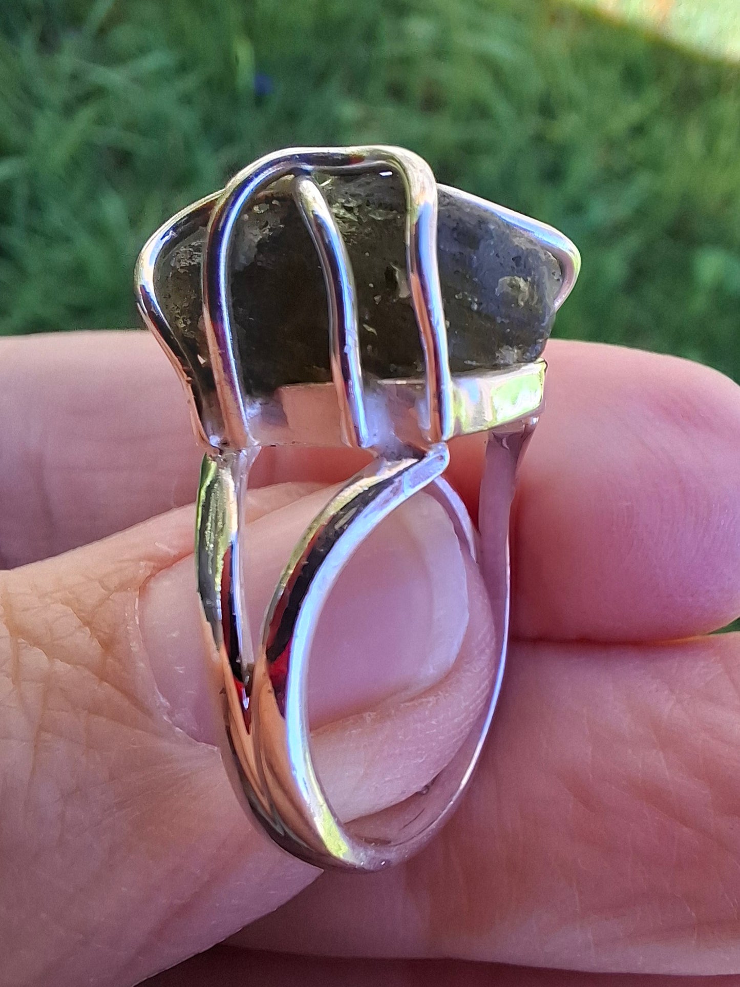 Moldavite Ring, size M, 925 Silver, Tektite (Ref: R5)