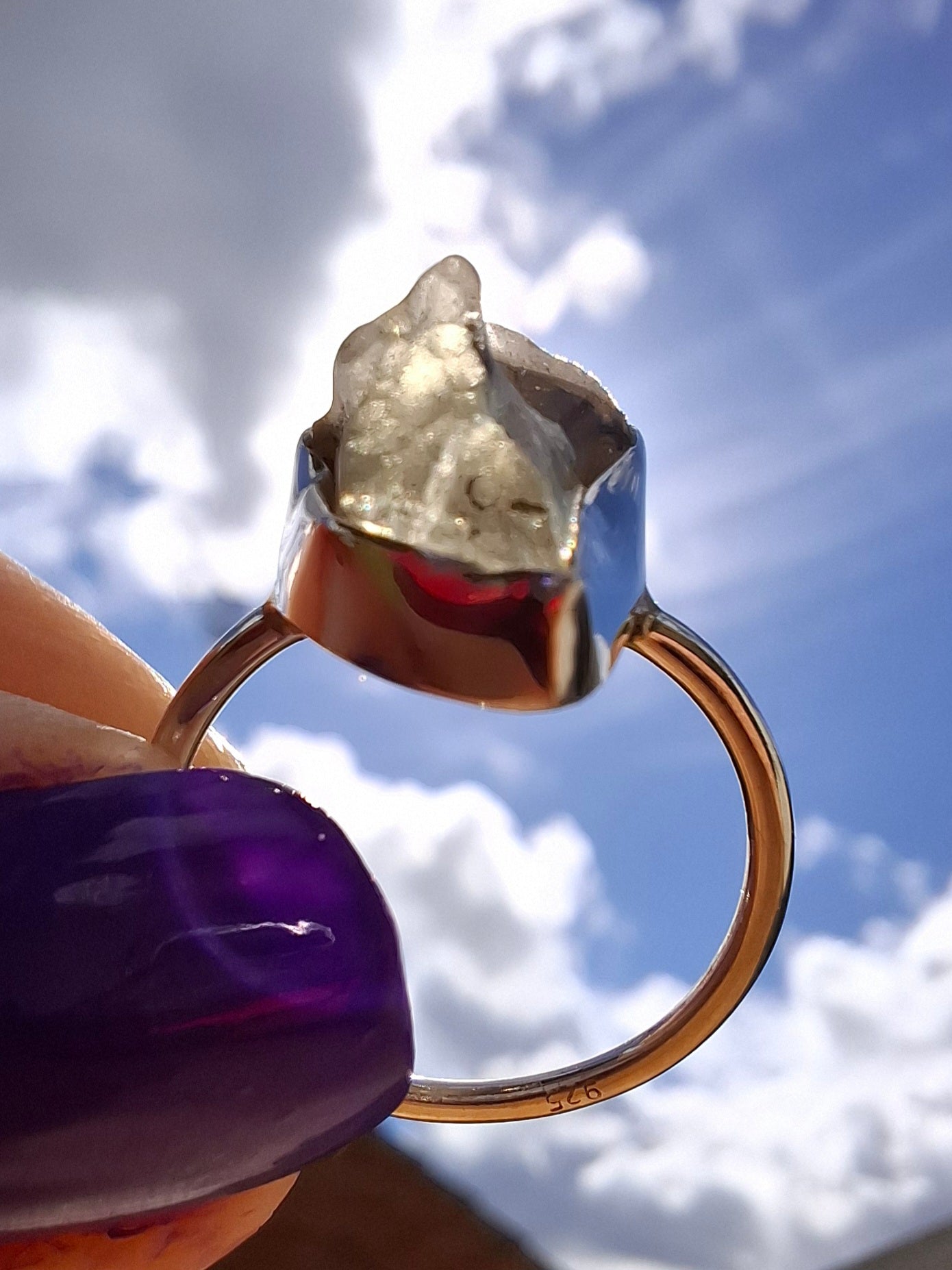 Libyan Desert Glass Ring, size large K, 925 Silver, Tektite (Ref: LR13)