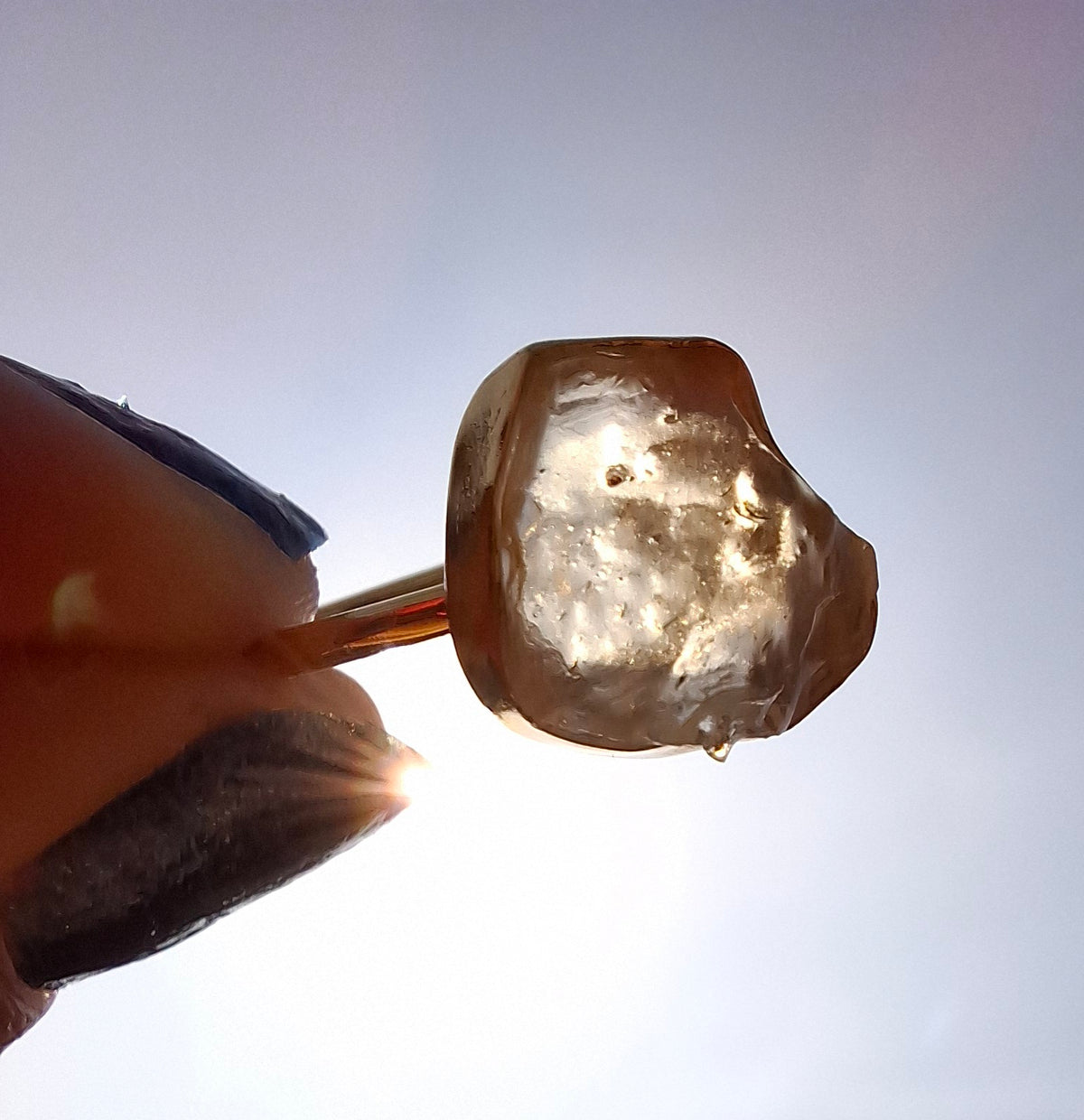 Libyan Desert Glass Ring, 14K GOLD Plated, size large N, Tektite (Ref: LR75)