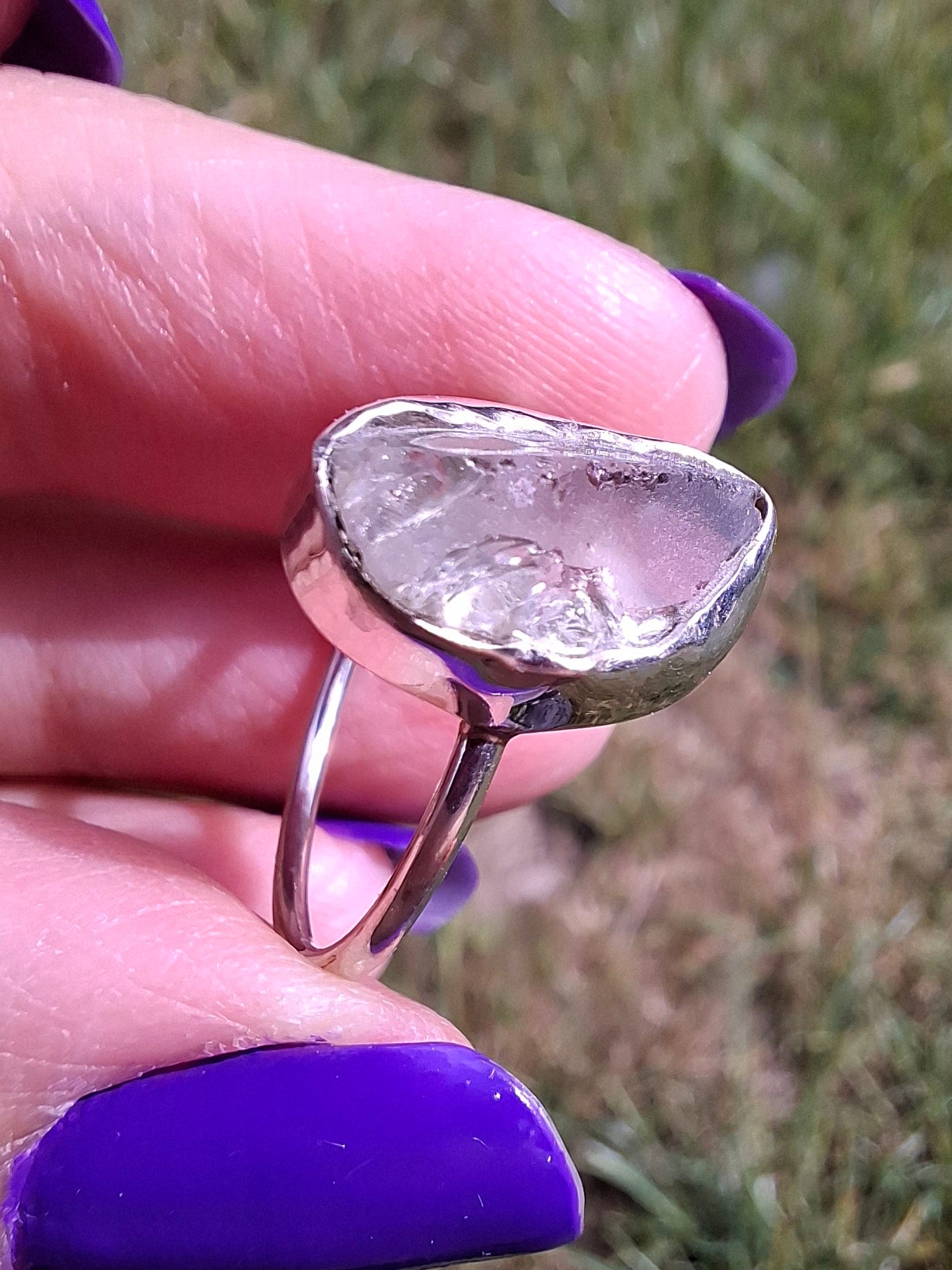 Libyan Desert Glass Ring, size large P, 925 Silver, Tektite (Ref: LR34)