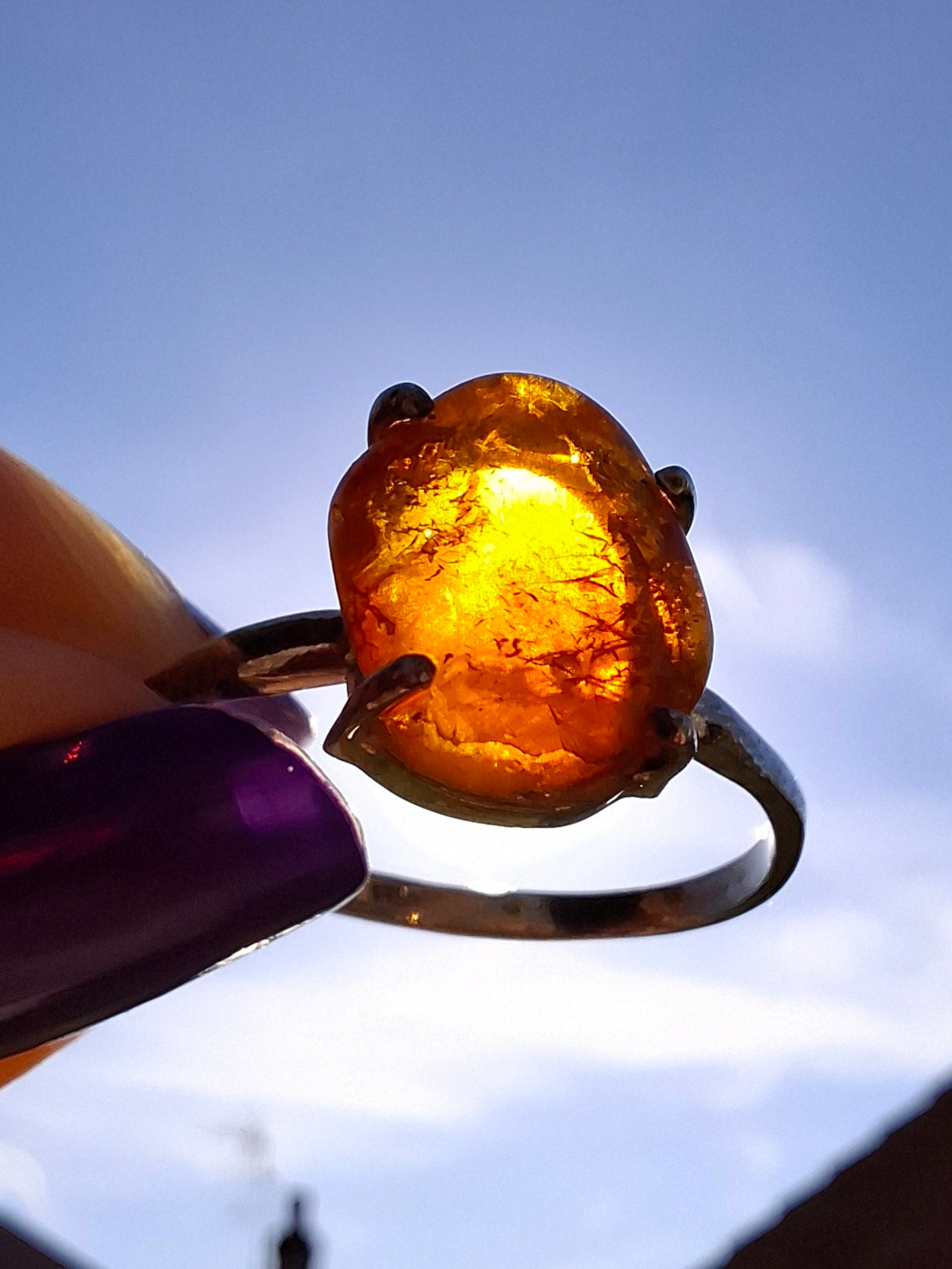 Baltic Amber Ring, size large X, 925 Silver, Fossil (Ref: AR35)