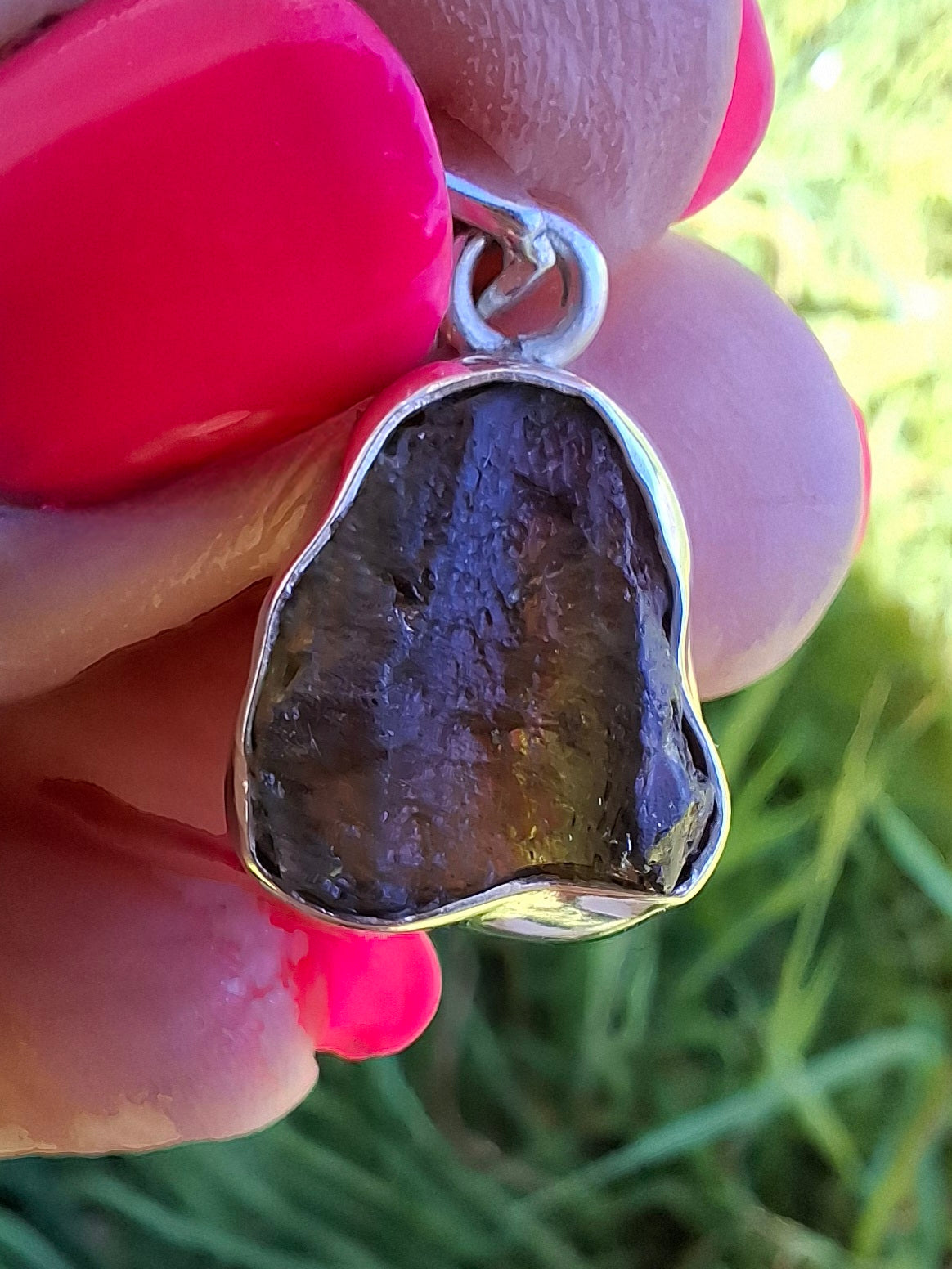 Moldavite Pendant, 925 Silver, Tektite (Ref: P440)