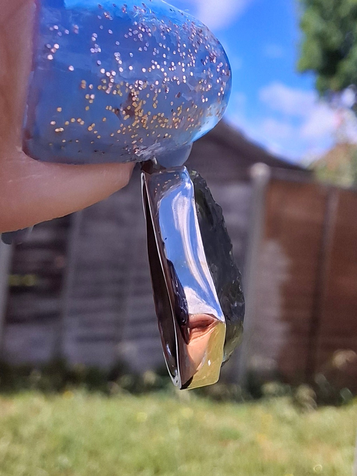 Moldavite Pendant, 925 Silver, Tektite (Ref: P79)