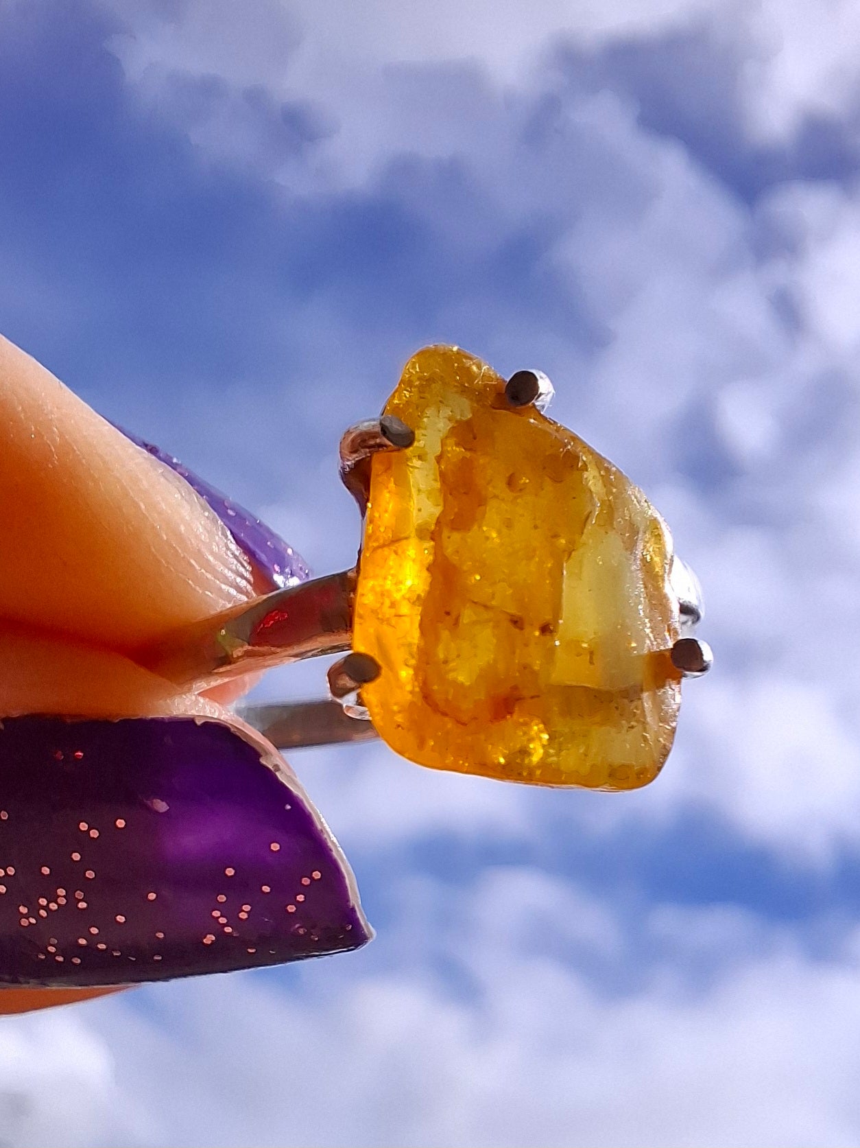 Baltic Amber Ring, size large R, 925 Silver, Fossil (Ref: AR15)