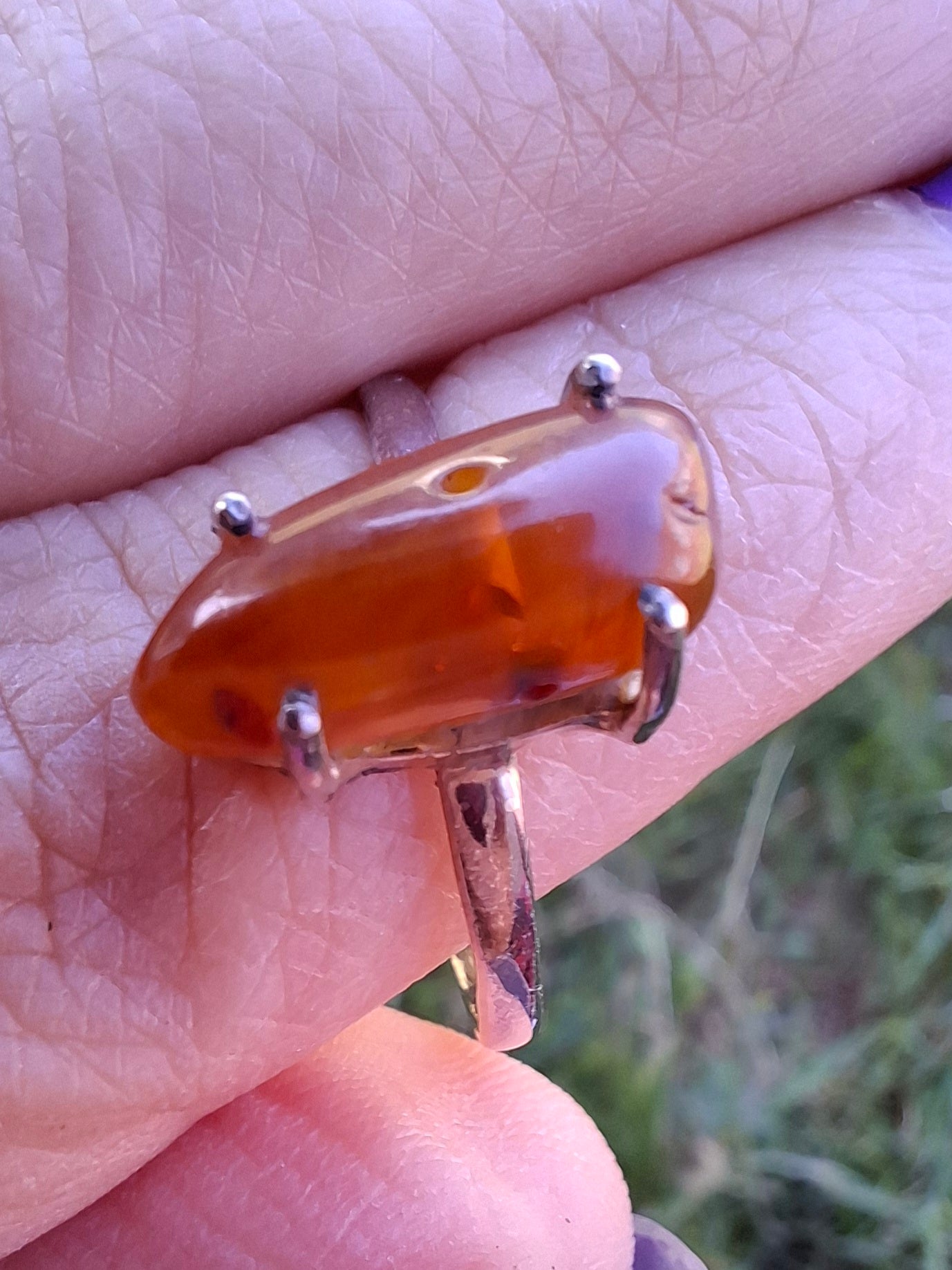 Baltic Amber Ring, size large V, 925 Silver, Fossil (Ref: AR23)