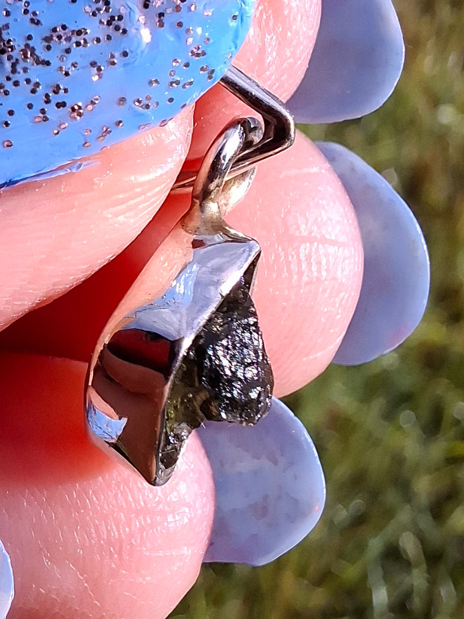 Moldavite Pendant, 925 Silver, Tektite (Ref: P45)