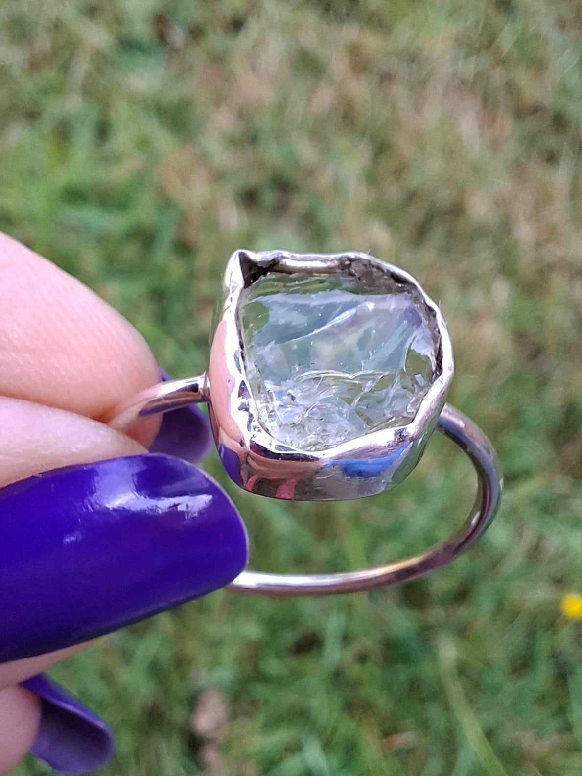 Libyan Desert Glass Ring, size large V, 925 Silver, Tektite (Ref: LR60)