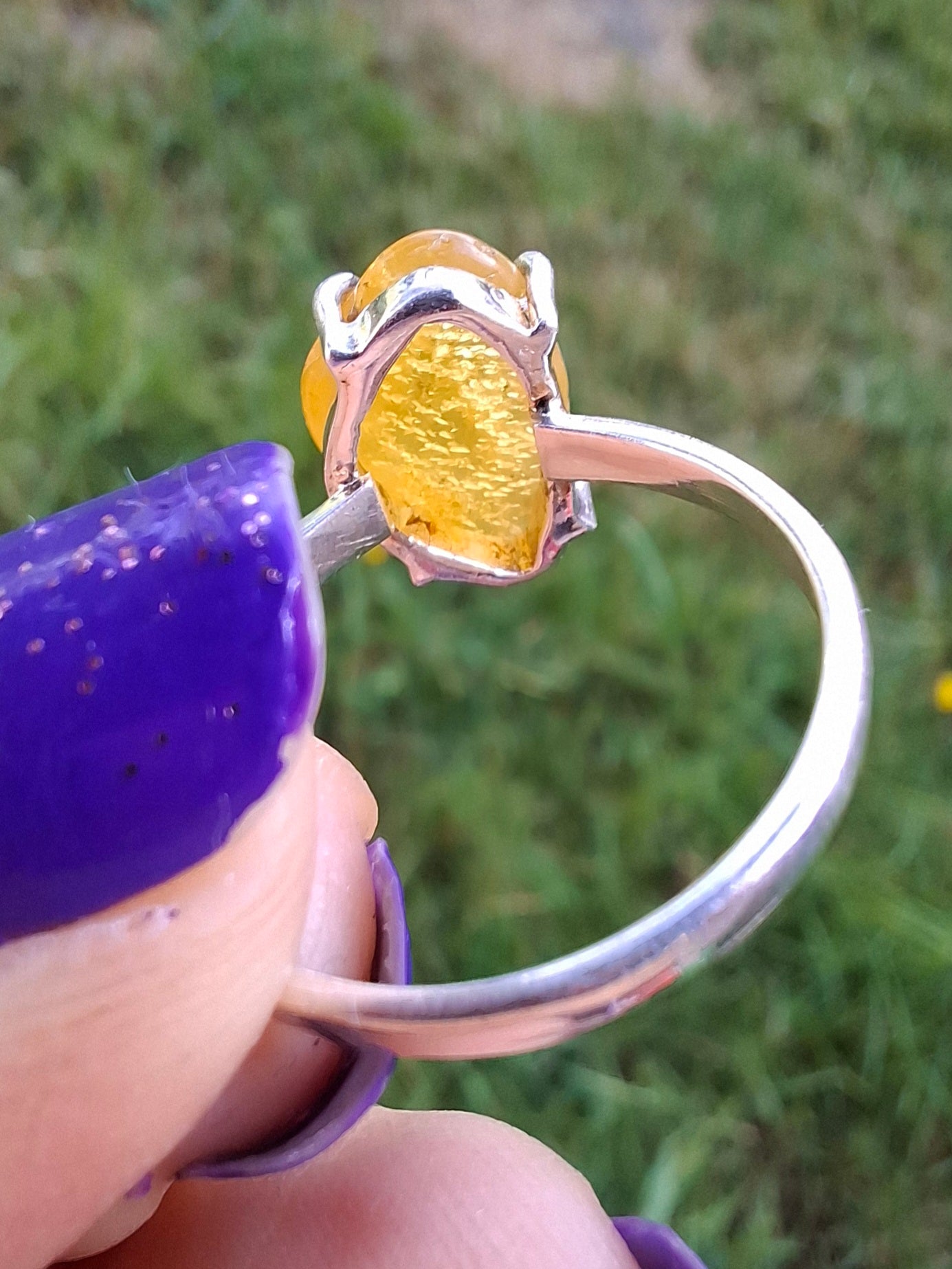 Baltic Amber Ring, size N. 925 Silver, Fossil (Ref: AR7)