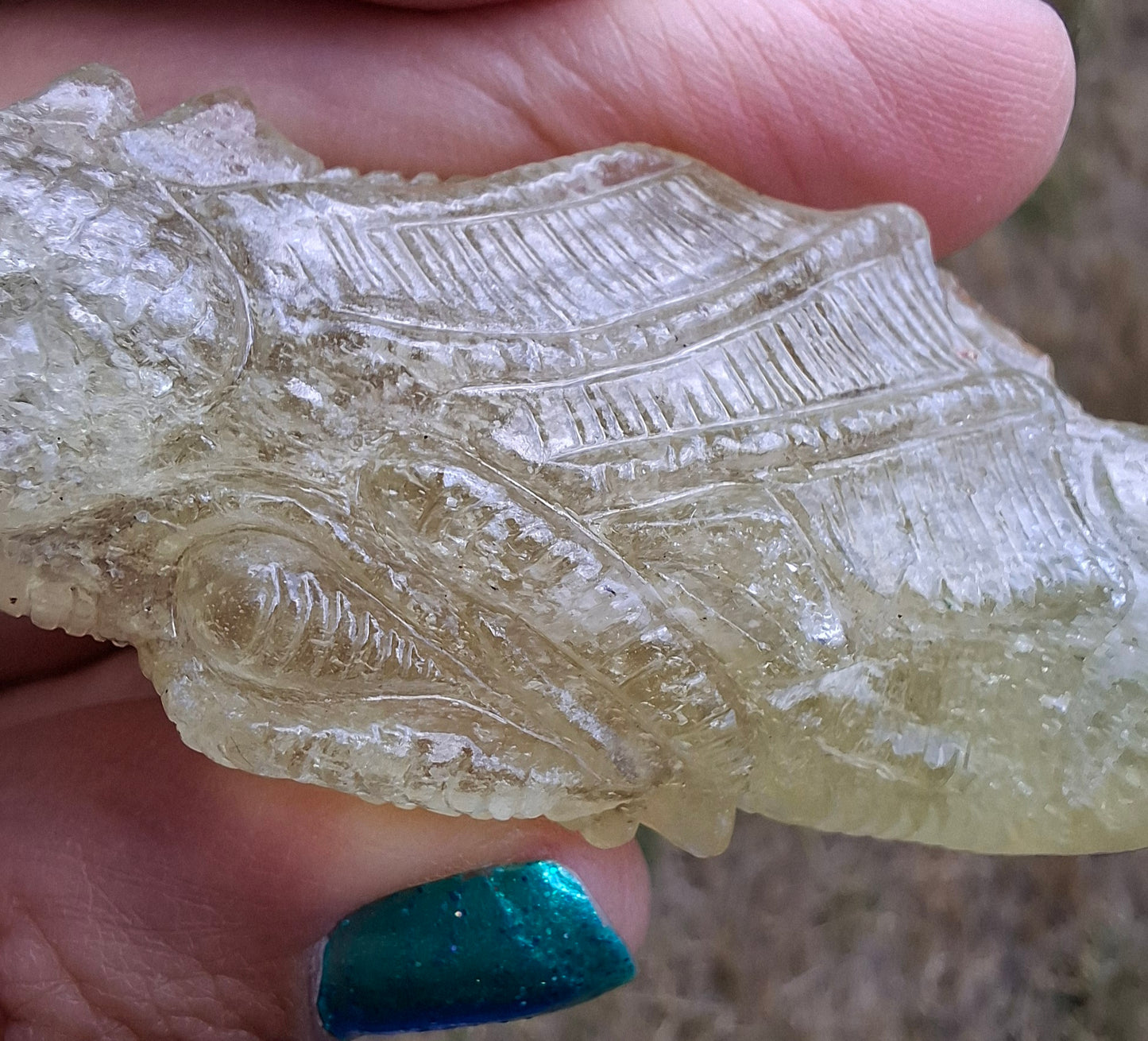 Libyan Desert Glass DRAGON HEAD carving, 48.11g, Tektite (Ref: Dragon4)
