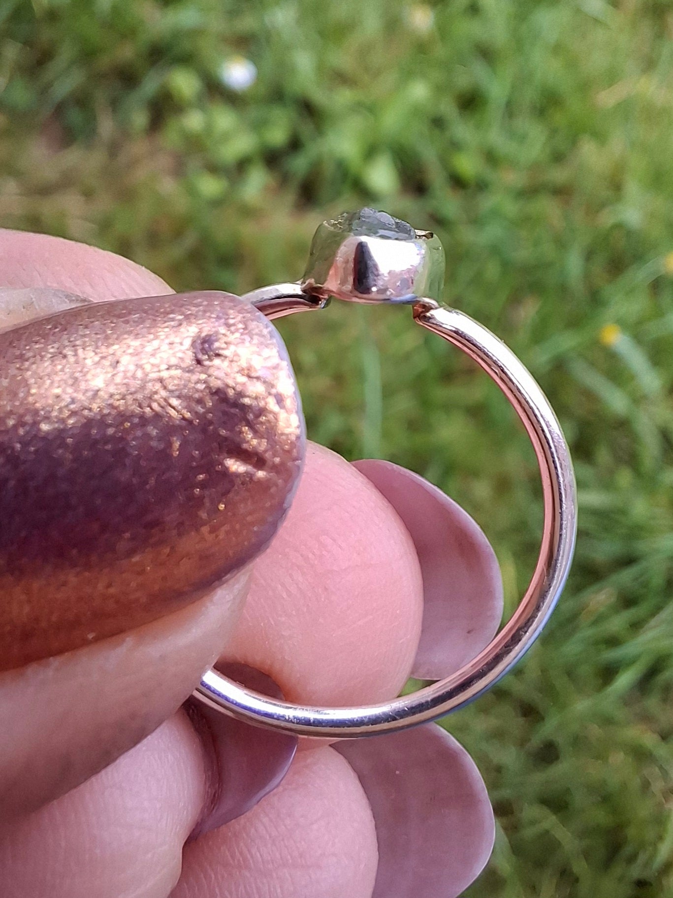 Moldavite Ring, size large L/small M, 925 Silver, Tektite (Ref: R50)