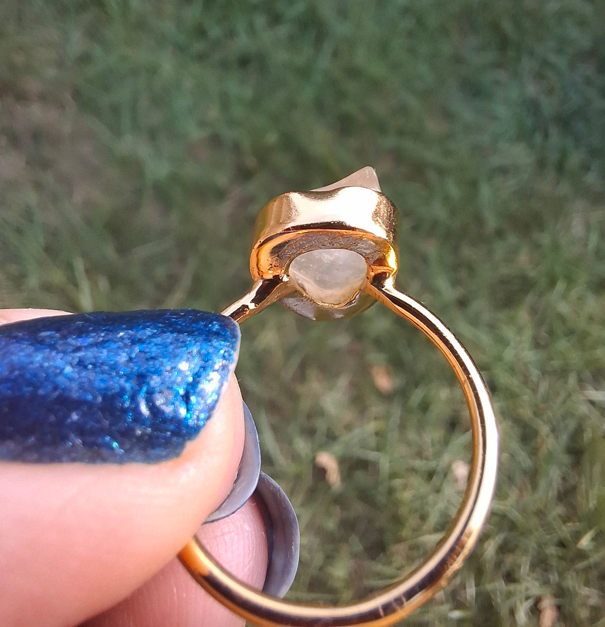 Libyan Desert Glass Ring, 14K GOLD Plated, size small O, Tektite (Ref: LR74)