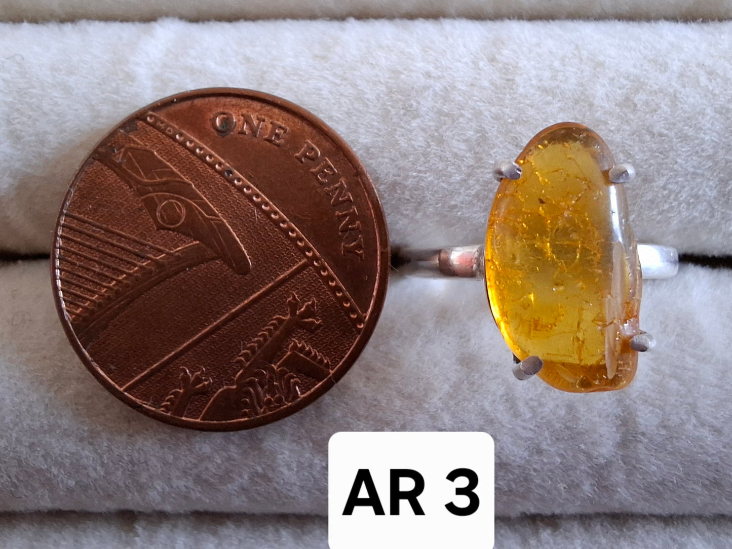 Baltic Amber Ring, size large L, 925 Silver, Fossil (Ref: AR3)